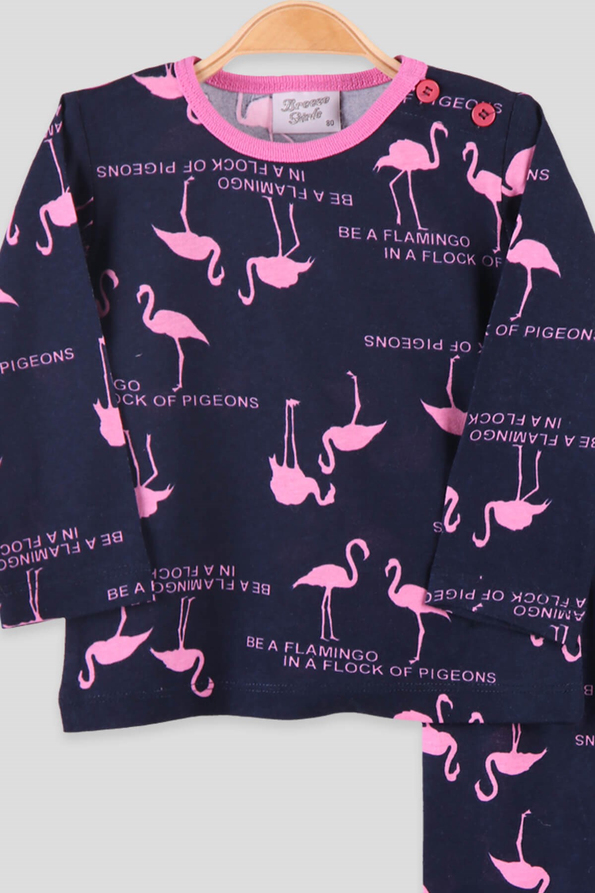 Breeze Kız Çocuk Pijama Takımı Flamingolu Lacivert-Pembe (1-4 Yaş)