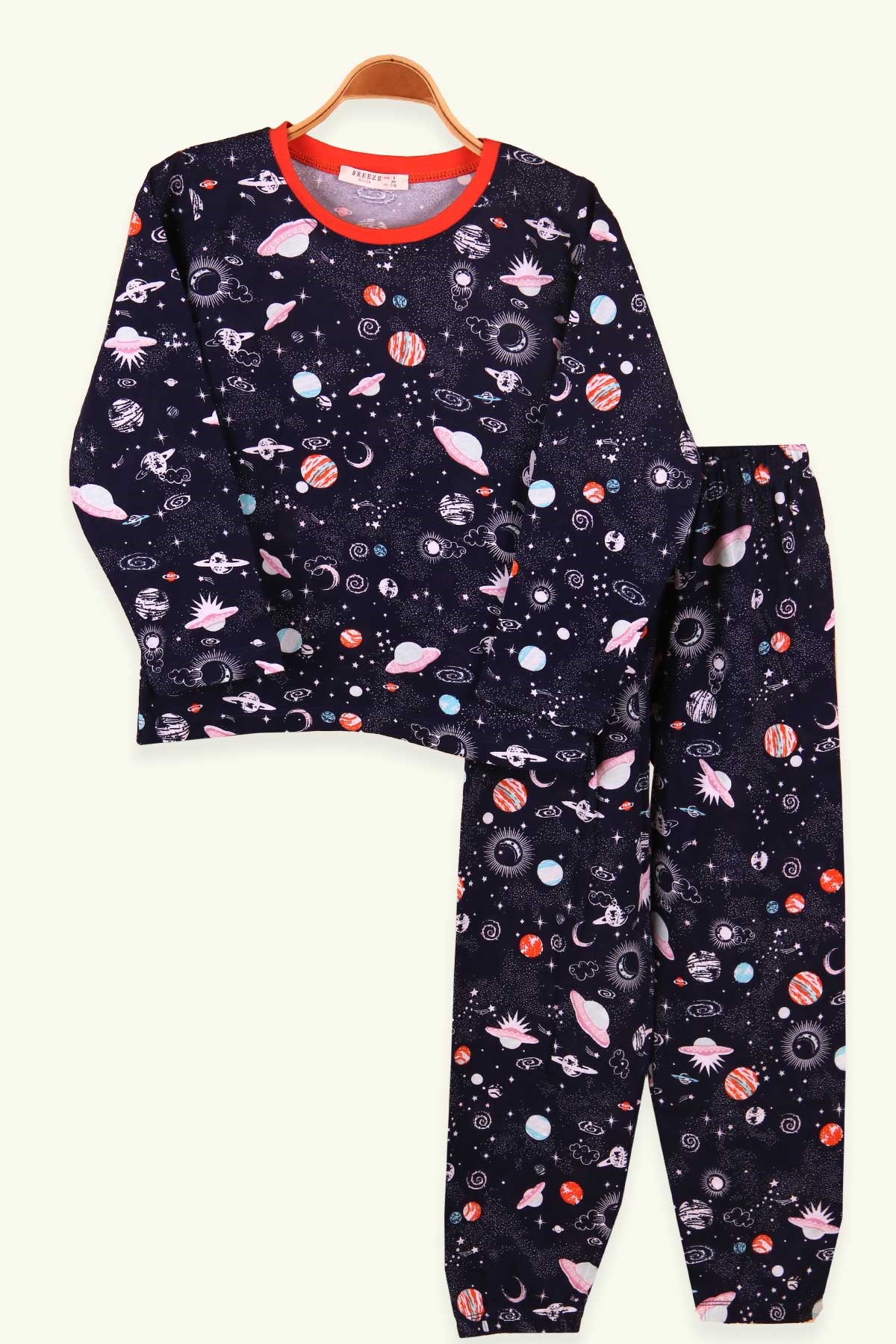 Breeze Kız Çocuk Pijama Takımı Galaksi Desenli Lacivert (6-10 Yaş)