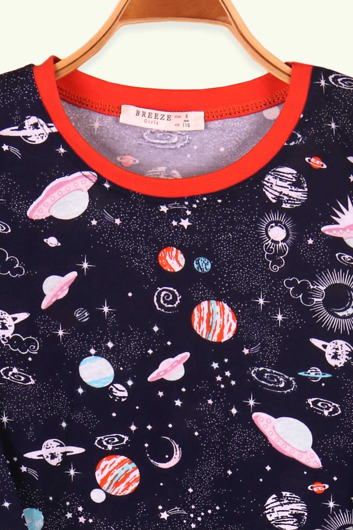 Breeze Kız Çocuk Pijama Takımı Galaksi Desenli Lacivert (6-10 Yaş)