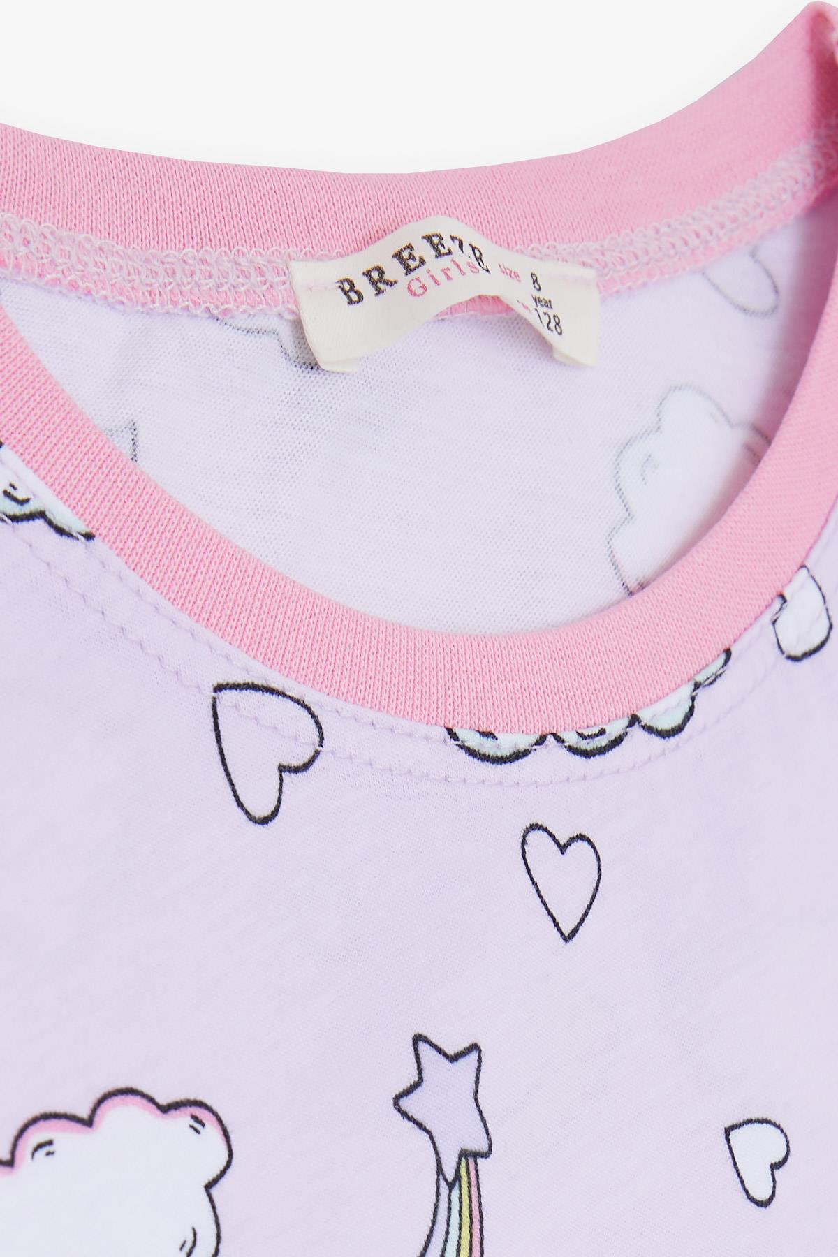 Breeze Kız Çocuk Pijama Takımı Gökyüzü Temalı Kalp Desenli Açık Lila (4-8 Yaş)
