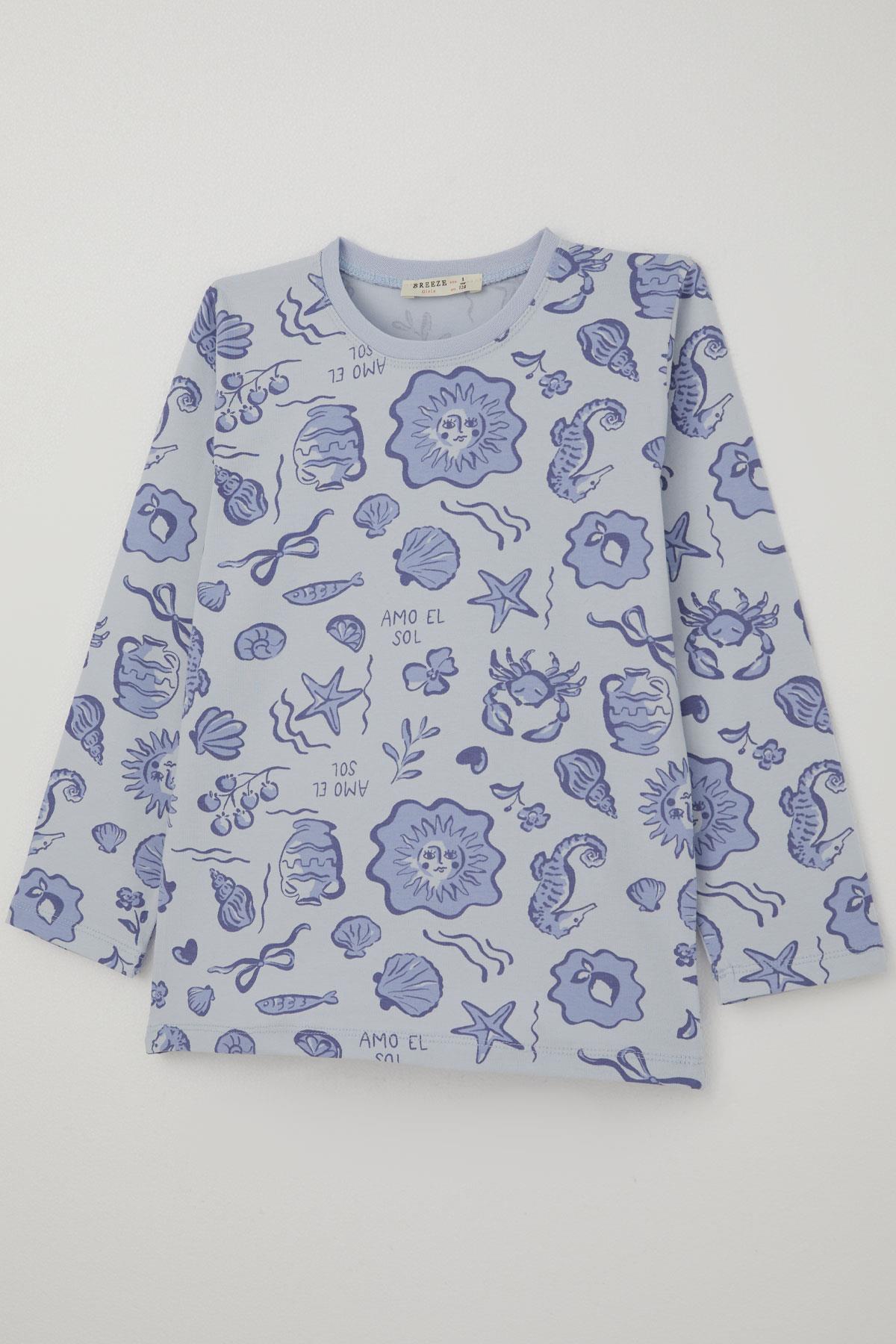 Breeze Kız Çocuk Pijama Takımı Güneşli Deniz Masalı Açık Mavi (4-8 Yaş)