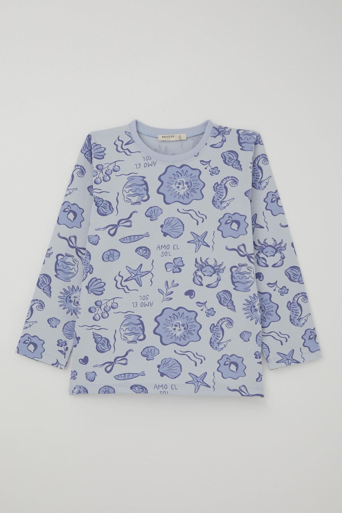 Breeze Kız Çocuk Pijama Takımı Güneşli Deniz Masalı Açık Mavi (4-8 Yaş)