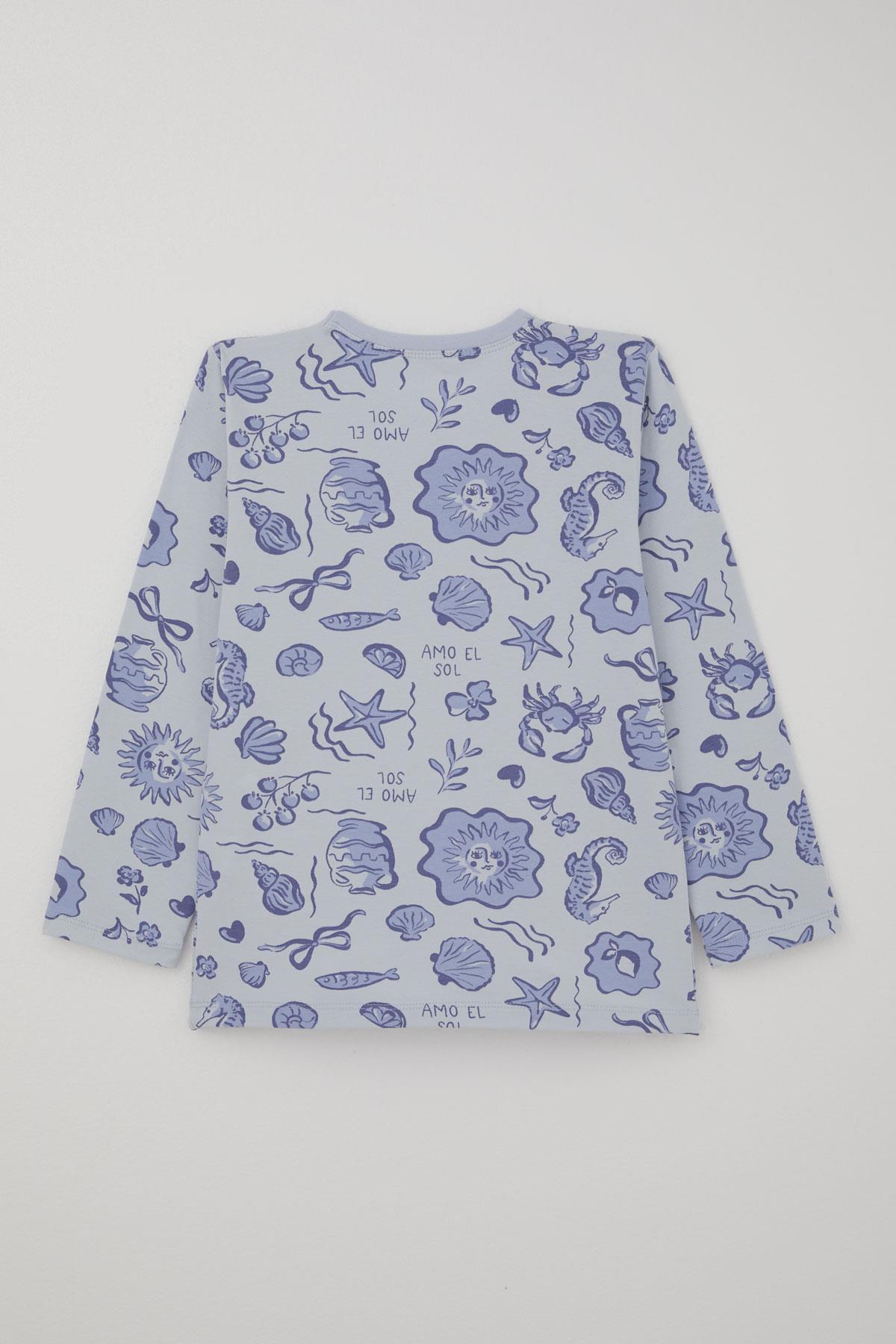 Breeze Kız Çocuk Pijama Takımı Güneşli Deniz Masalı Açık Mavi (4-8 Yaş)