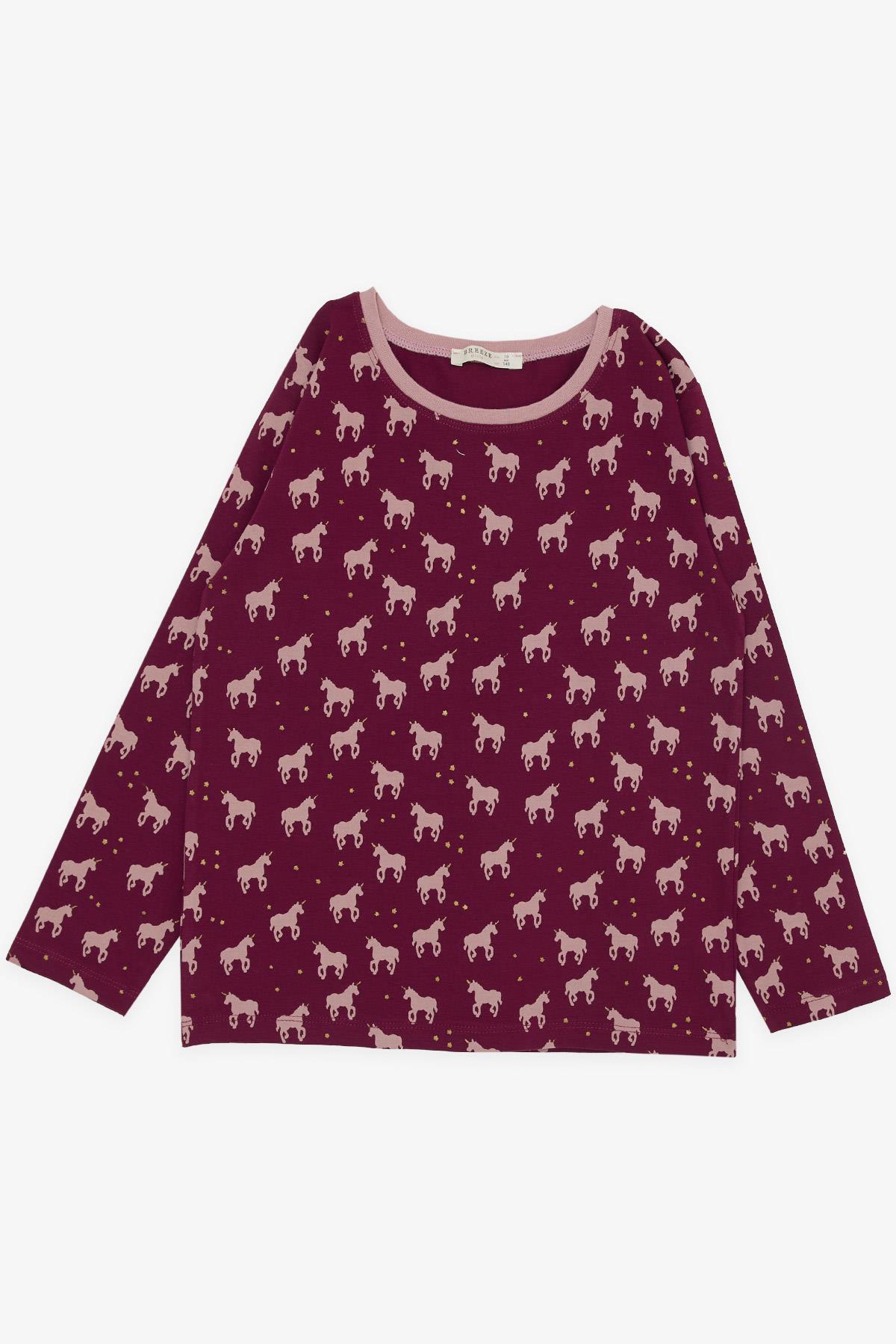 Breeze Kız Çocuk Pijama Takımı Havalı Unicorn Desenli Mürdüm (9-12 Yaş)