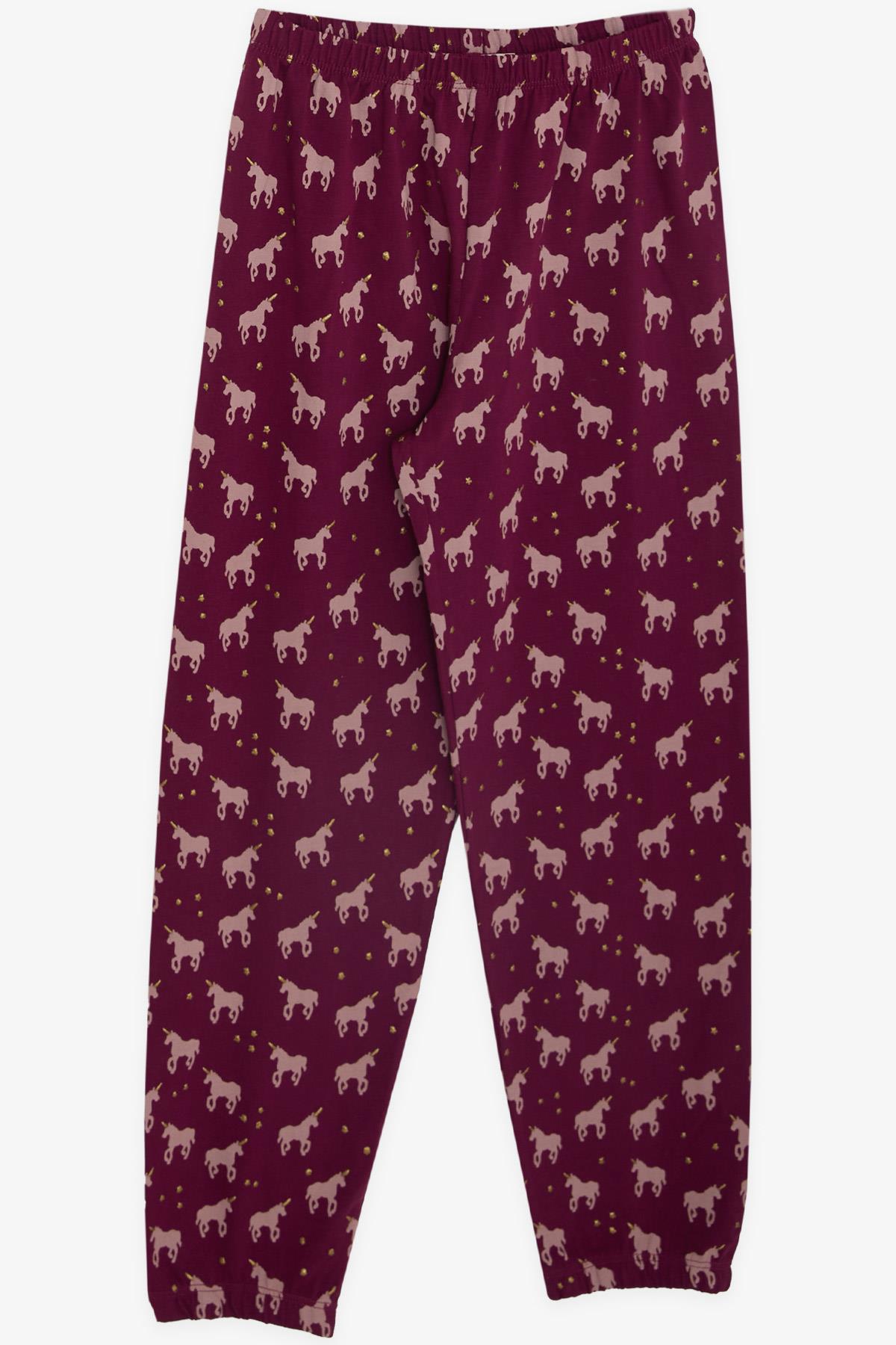 Breeze Kız Çocuk Pijama Takımı Havalı Unicorn Desenli Mürdüm (9-12 Yaş)