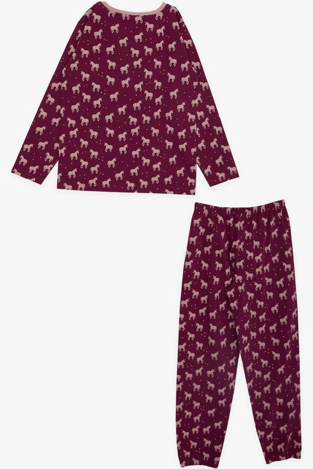 Breeze Kız Çocuk Pijama Takımı Havalı Unicorn Desenli Mürdüm (9-12 Yaş)