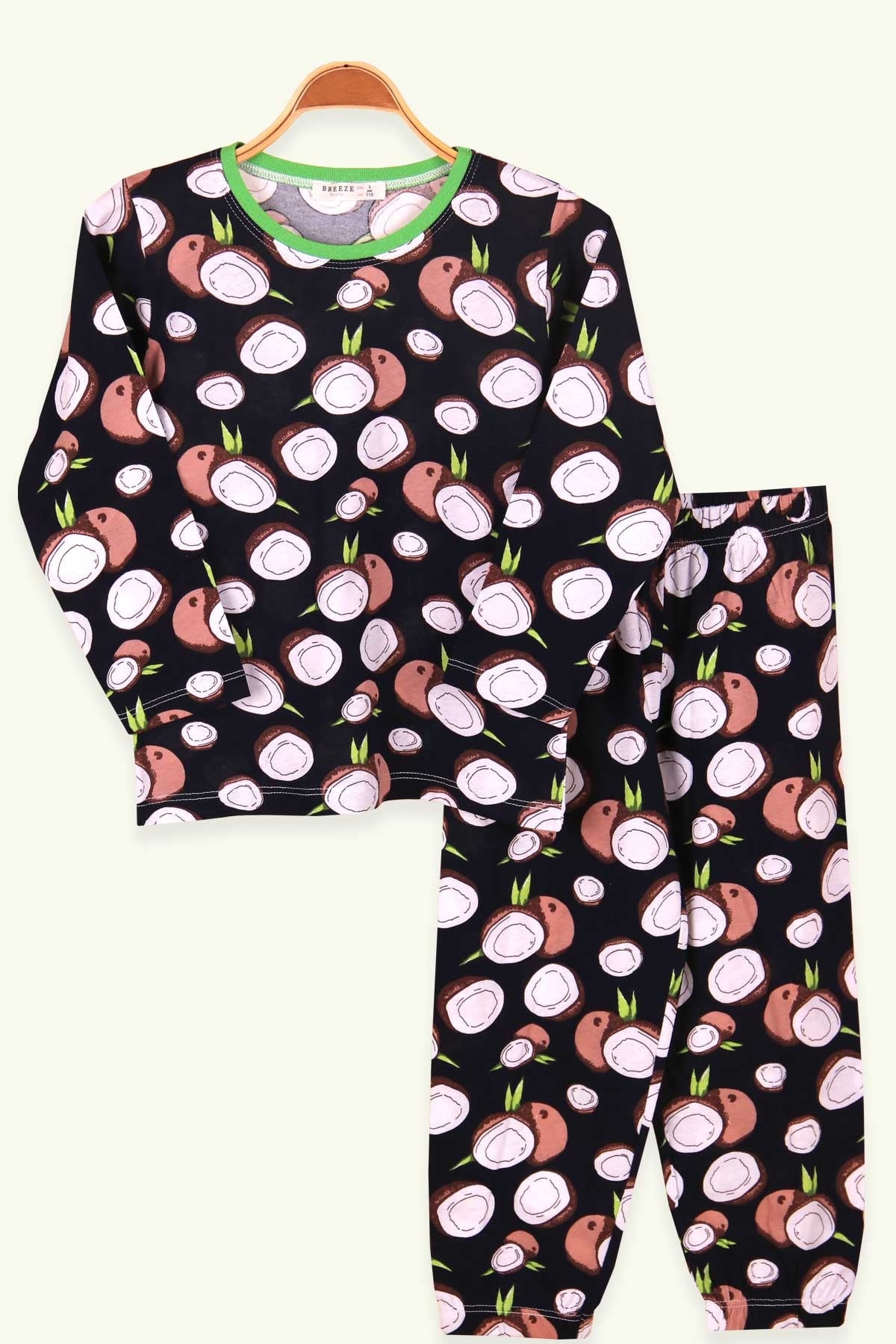 Breeze Kız Çocuk Pijama Takımı Hindistan Cevizi Desenli Lacivert (4-8 Yaş)