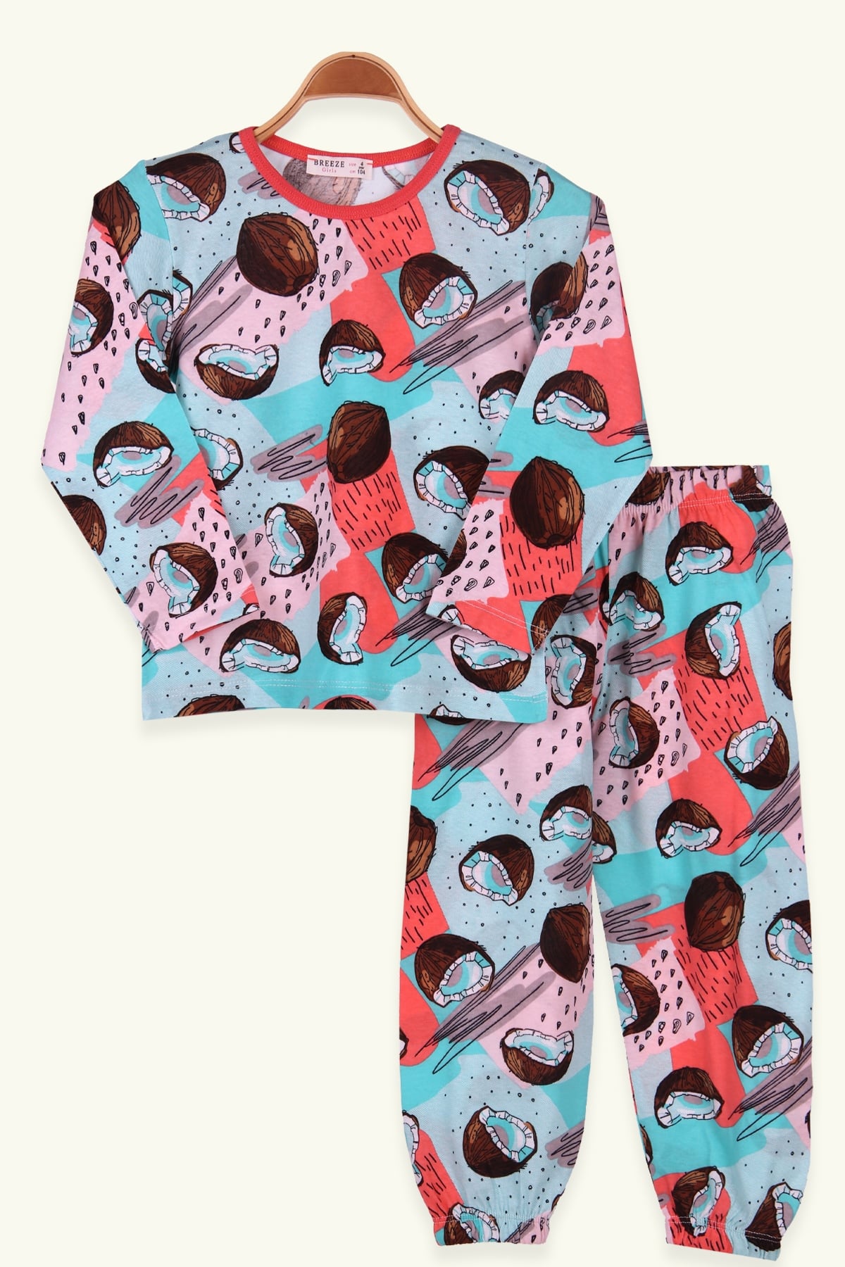 Breeze Kız Çocuk Pijama Takımı Hindistan Cevizi Desenli Mint Yeşili (4-8 Yaş)