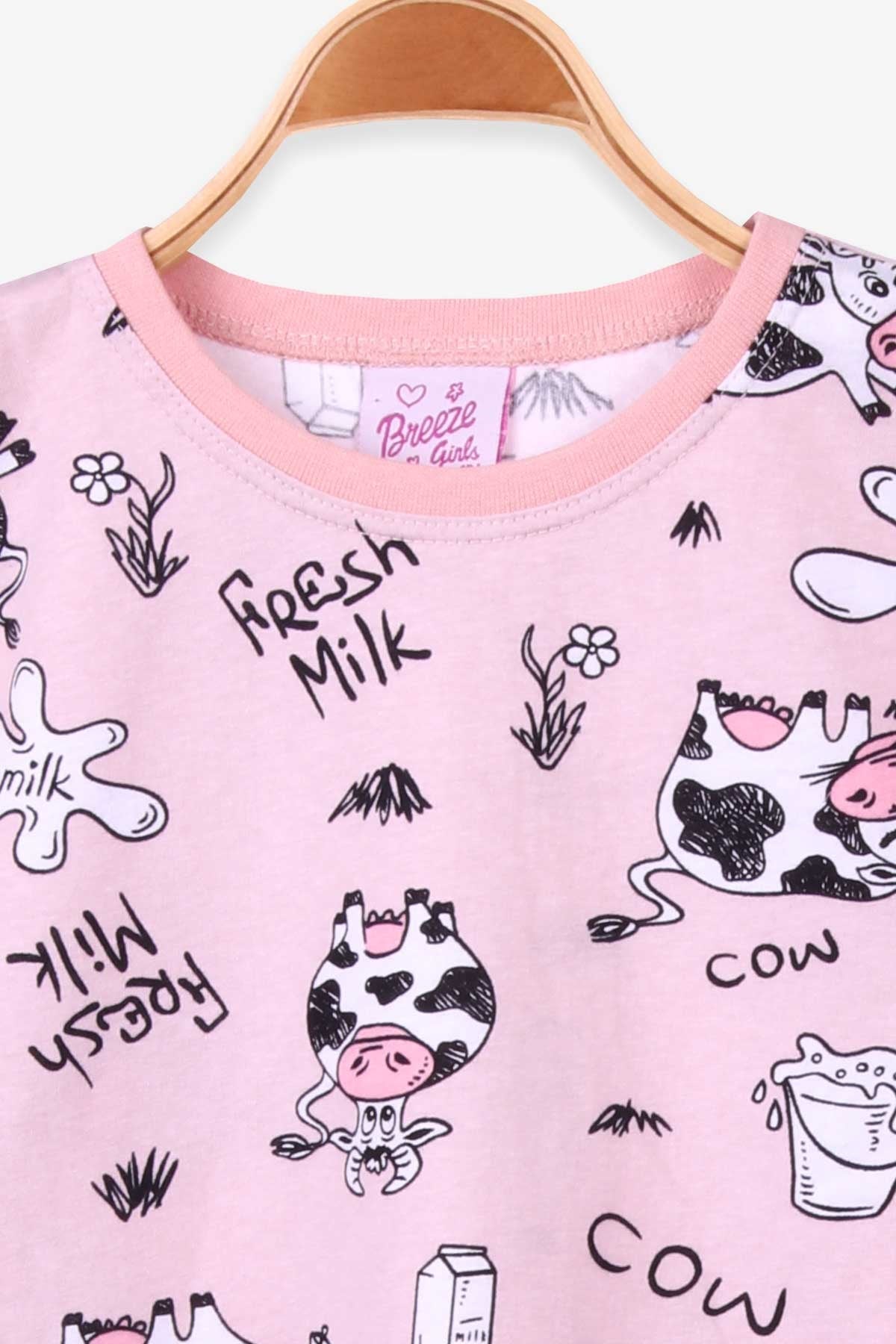 Breeze Kız Çocuk Pijama Takımı İnek Desenli Pudra (4-8 Yaş)