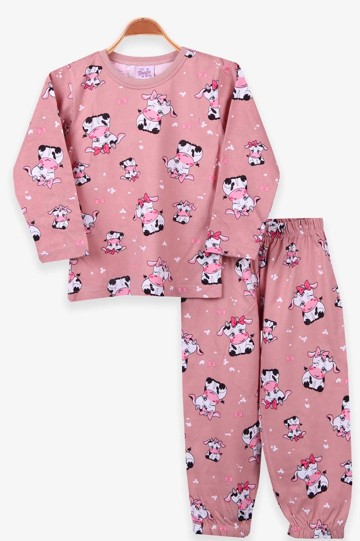 Breeze Kız Çocuk Pijama Takımı İnek Desenli Gülkurusu (4-8 Yaş)