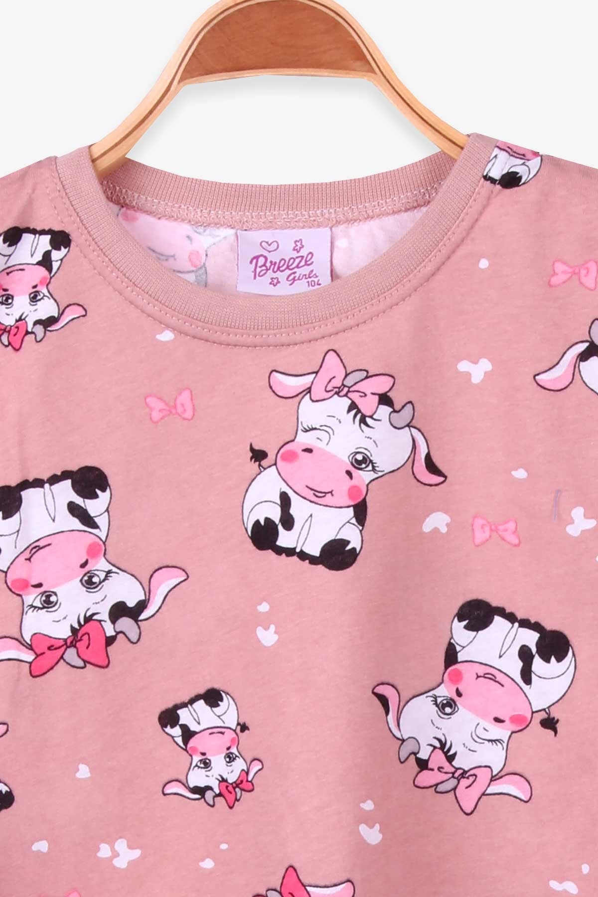Breeze Kız Çocuk Pijama Takımı İnek Desenli Gülkurusu (4-8 Yaş)