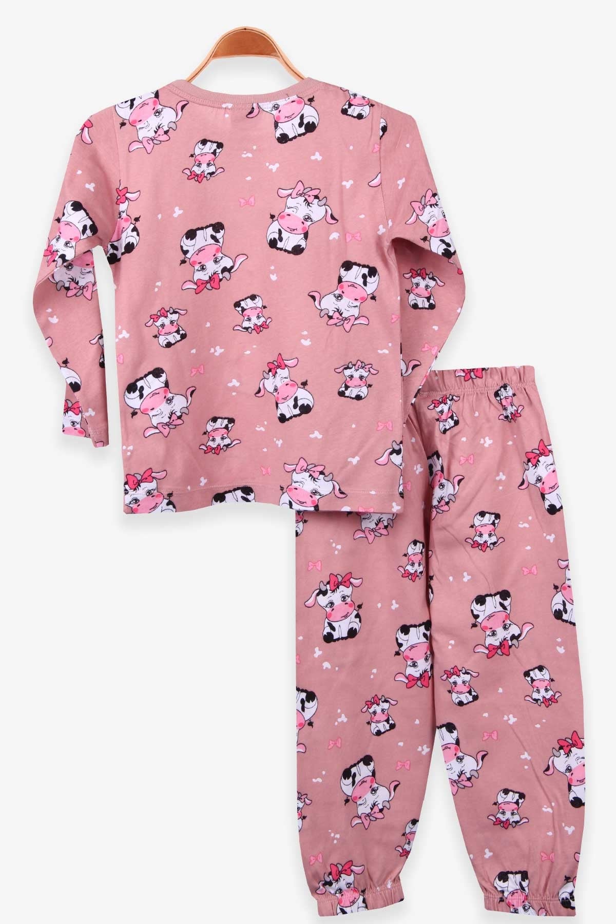 Breeze Kız Çocuk Pijama Takımı İnek Desenli Gülkurusu (4-8 Yaş)