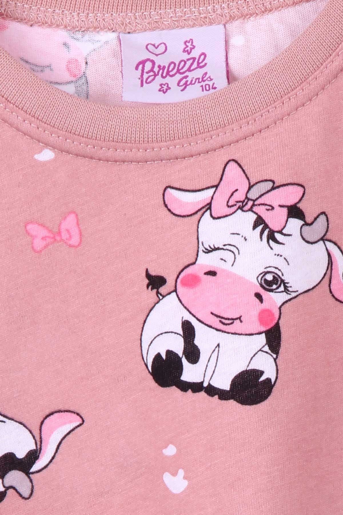 Breeze Kız Çocuk Pijama Takımı İnek Desenli Gülkurusu (4-8 Yaş)
