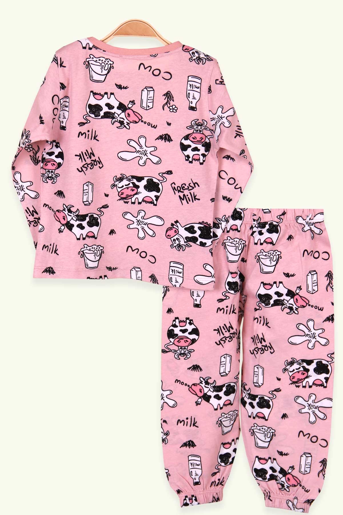 Breeze Kız Çocuk Pijama Takımı İnek Desenli Pudra (2-6 Yaş)
