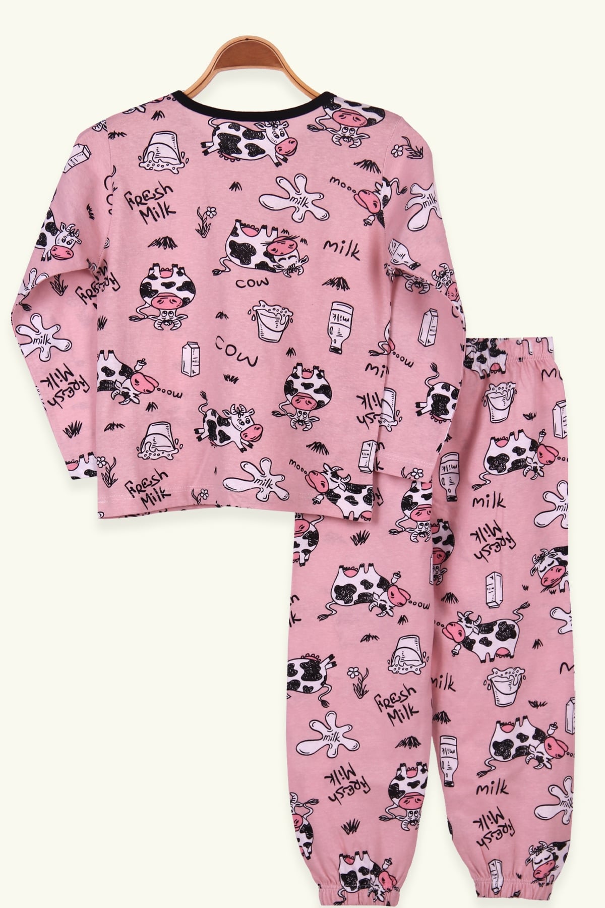 Breeze Kız Çocuk Pijama Takımı İnek Desenli Gülkurusu (4-8 Yaş)