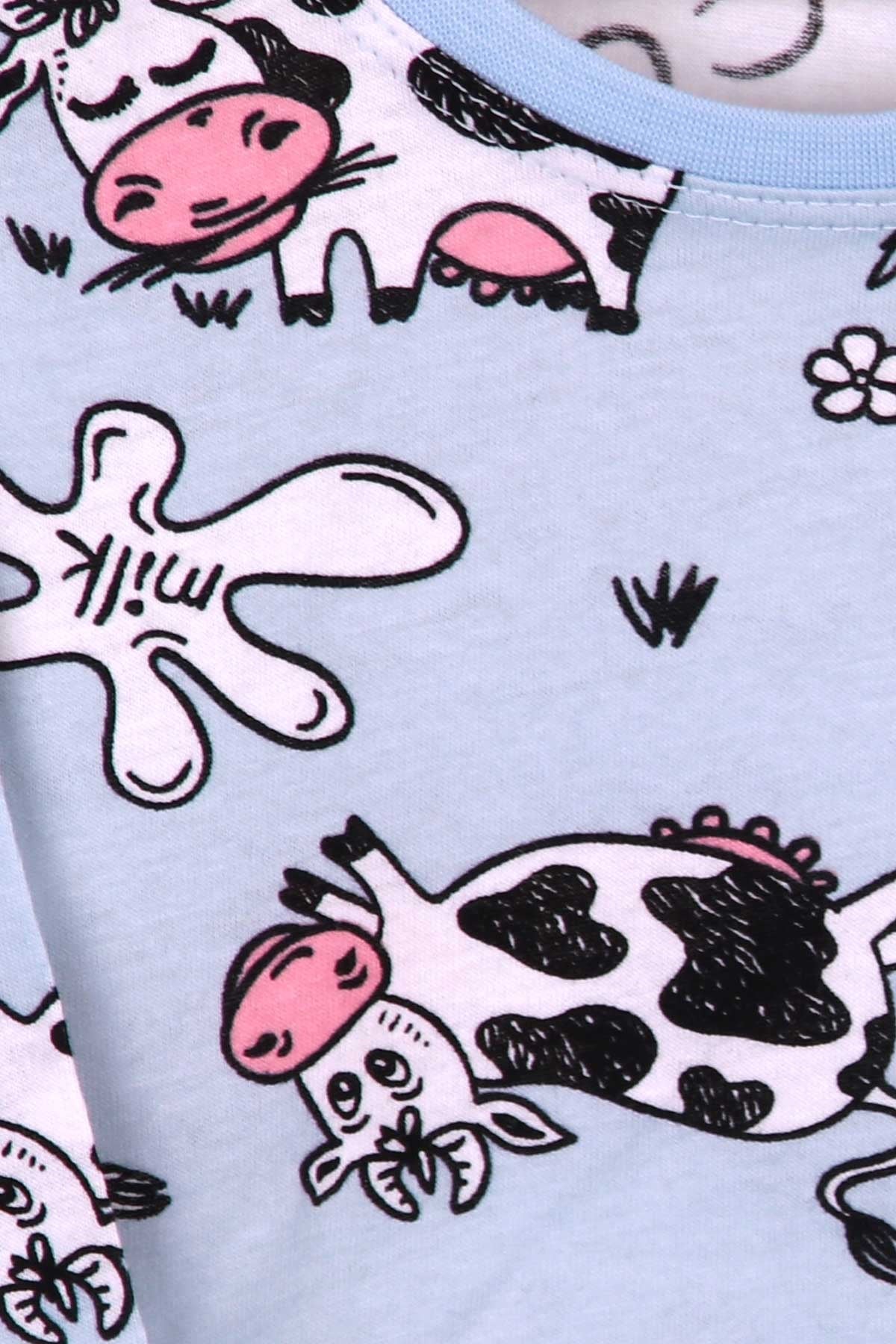 Breeze Kız Çocuk Pijama Takımı İnek Desenli Bebe Mavisi (2-6 Yaş)