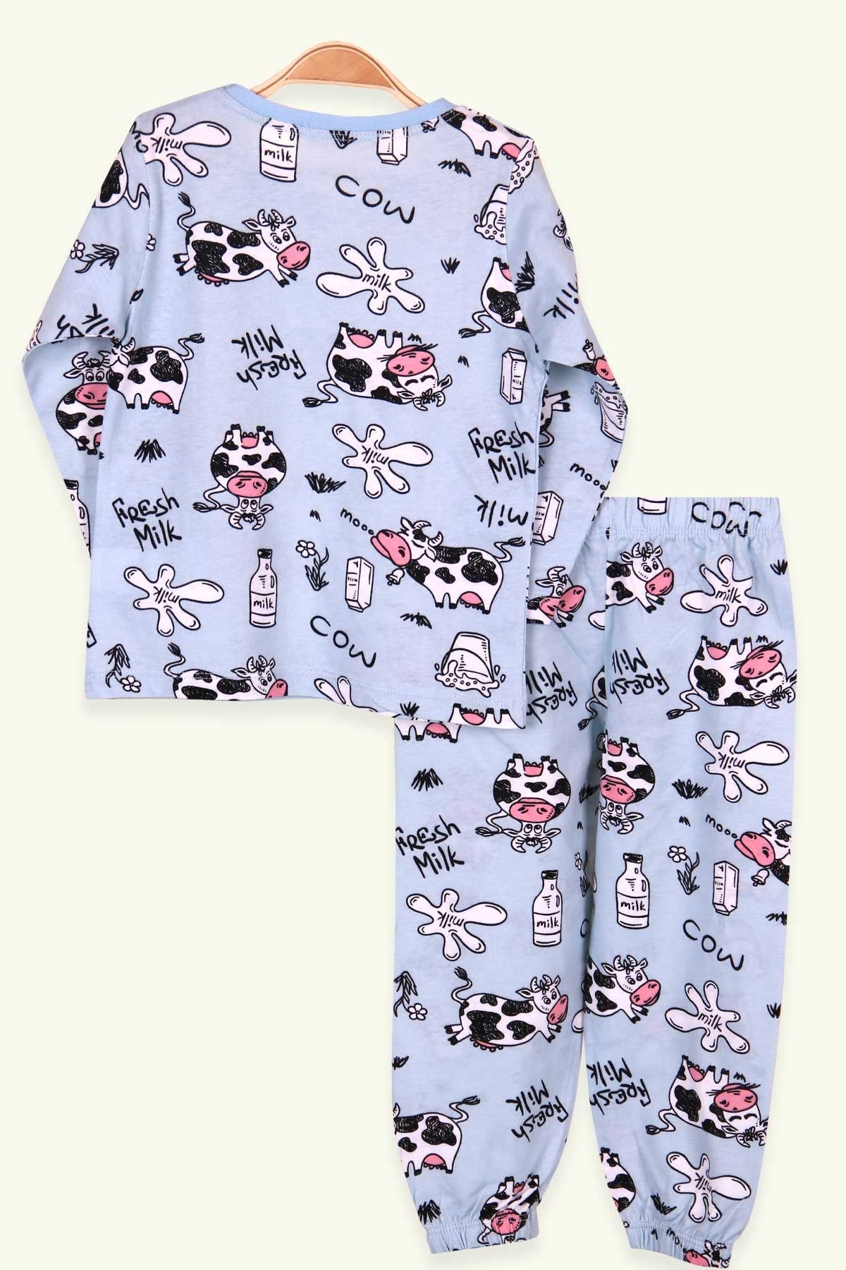 Breeze Kız Çocuk Pijama Takımı İnek Desenli Bebe Mavisi (2-6 Yaş)