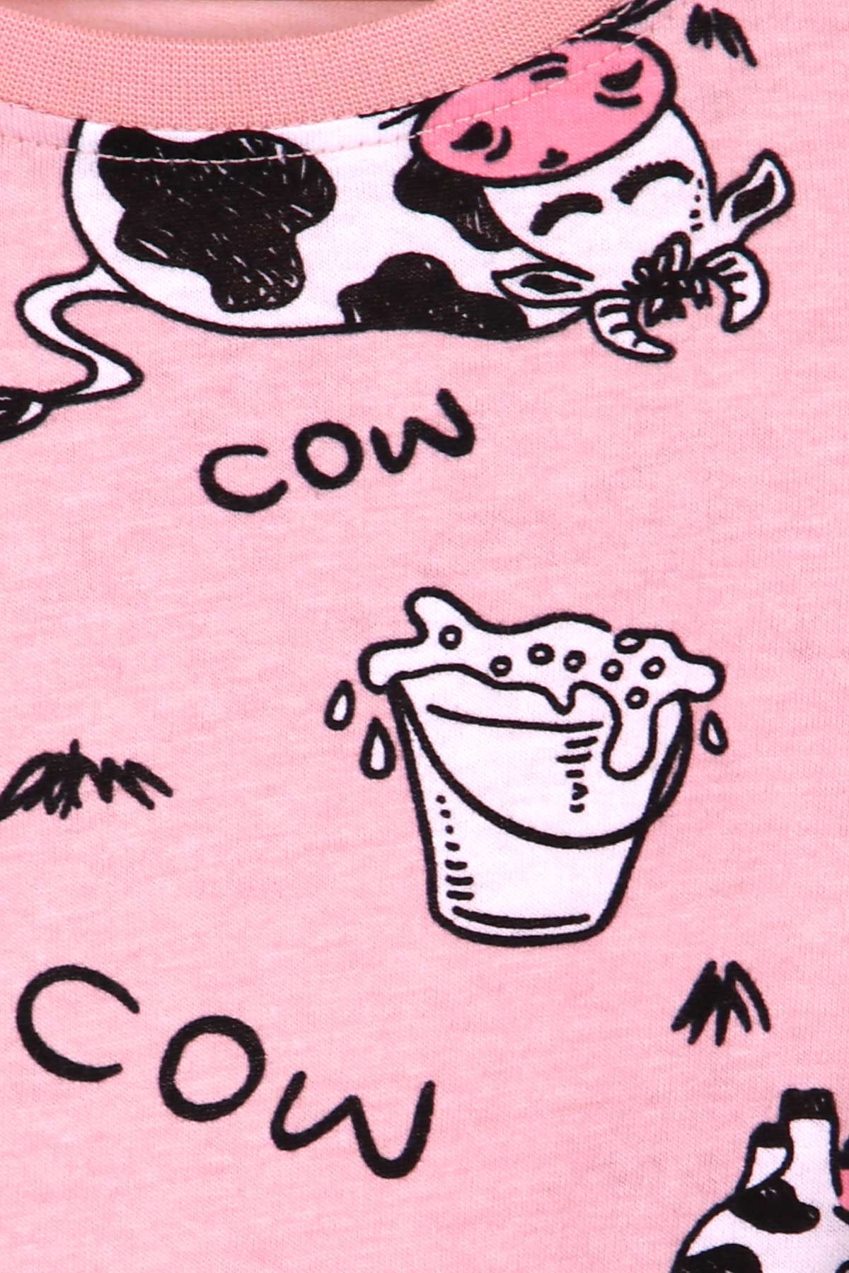 Breeze Kız Çocuk Pijama Takımı İnek Desenli Pudra (2-6 Yaş)