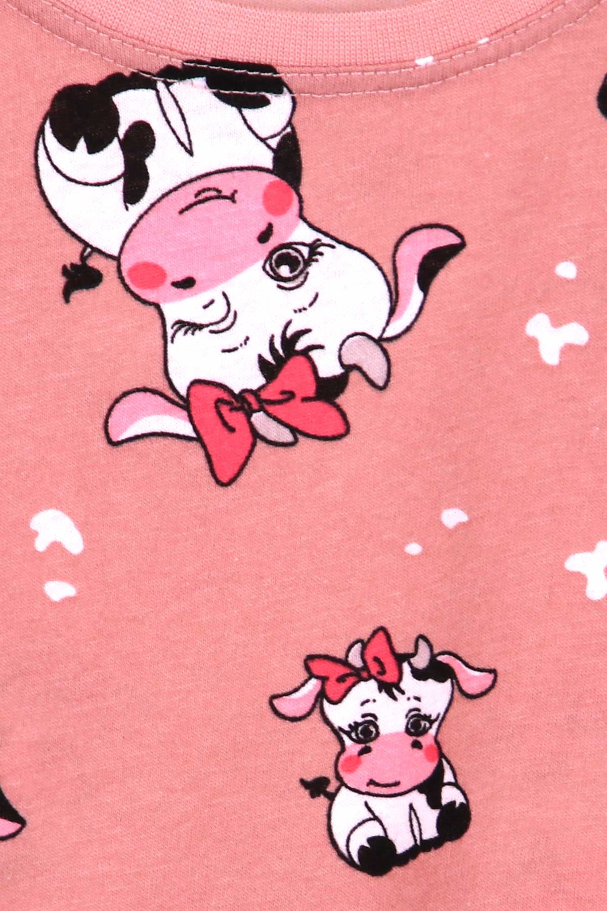 Breeze Kız Çocuk Pijama Takımı İnek Desenli Gülkurusu (2-6 Yaş)