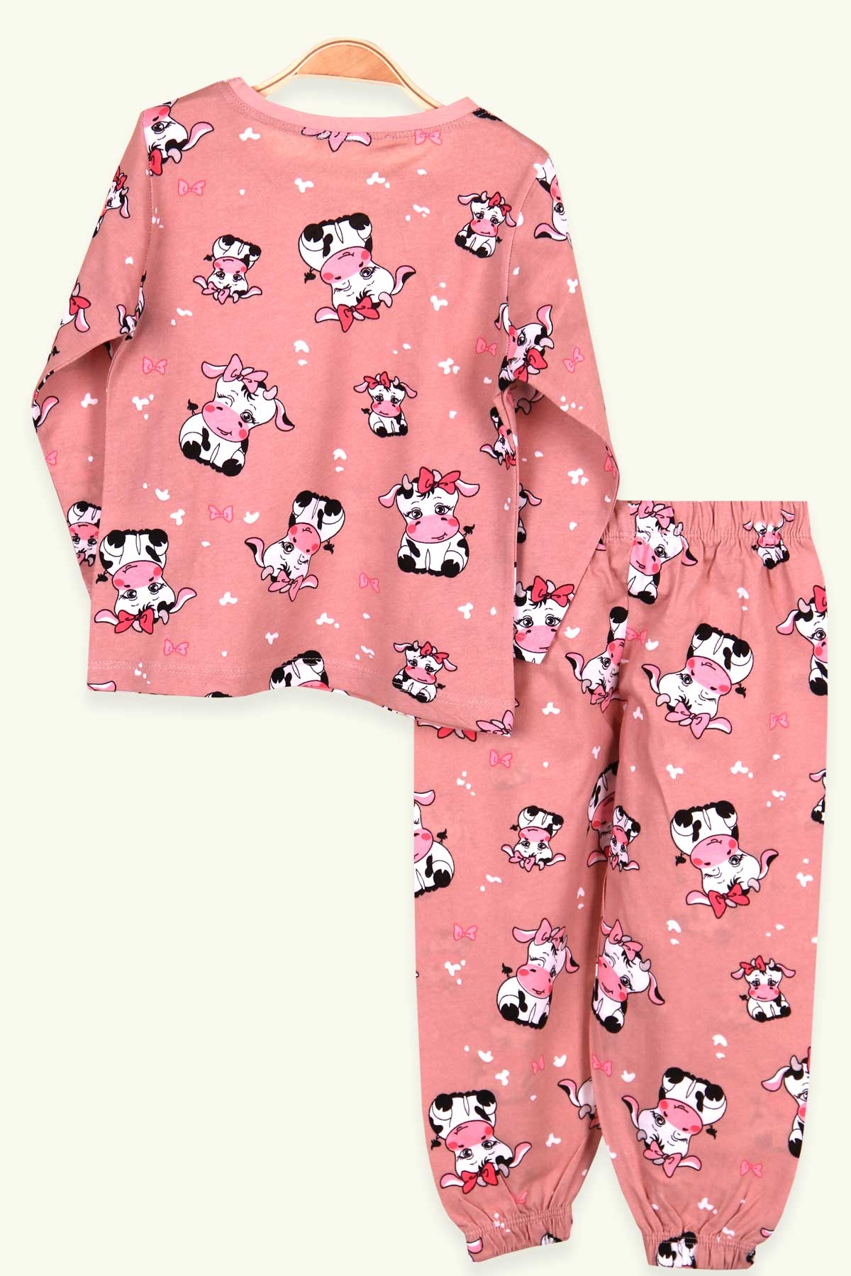 Breeze Kız Çocuk Pijama Takımı İnek Desenli Gülkurusu (2-6 Yaş)