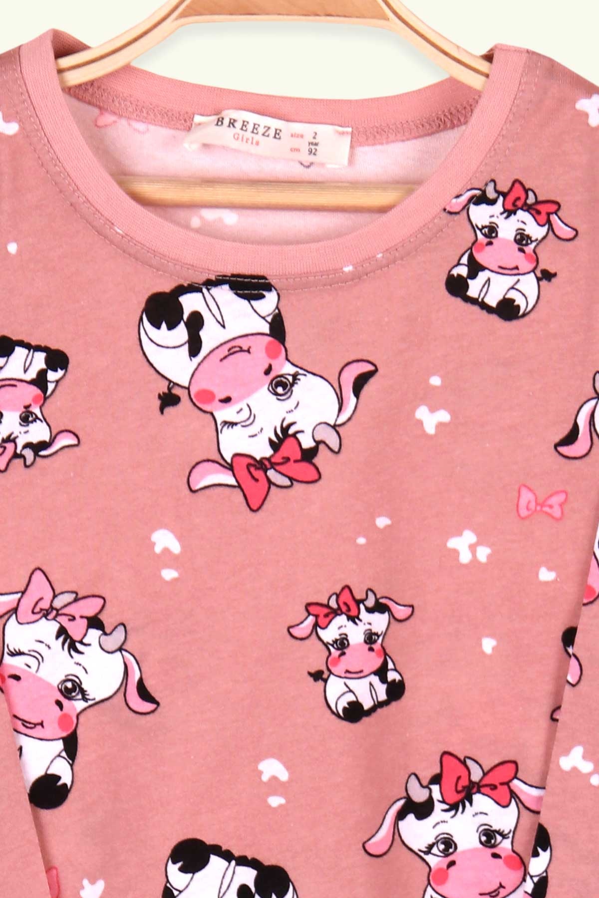 Breeze Kız Çocuk Pijama Takımı İnek Desenli Gülkurusu (2-6 Yaş)