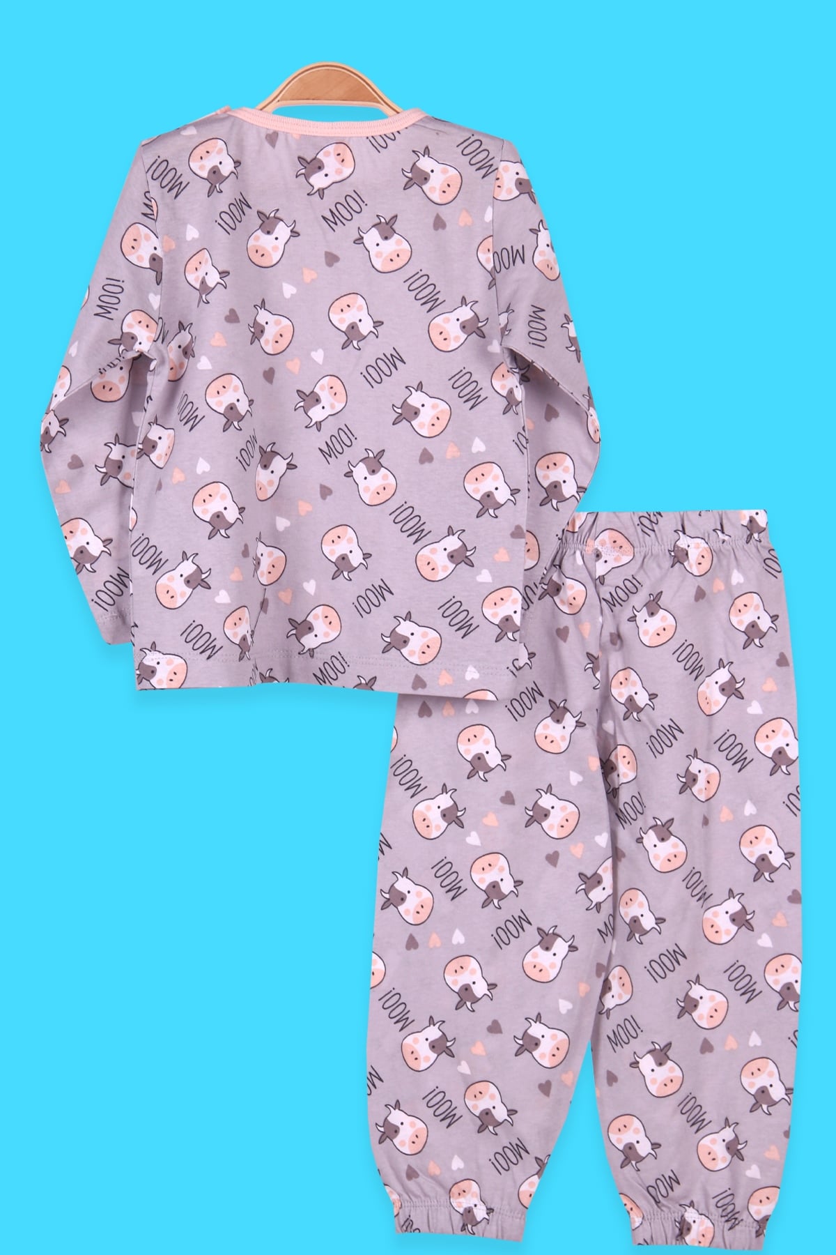 Breeze Kız Çocuk Pijama Takımı İnek Desenli Füme (2-6 Yaş)