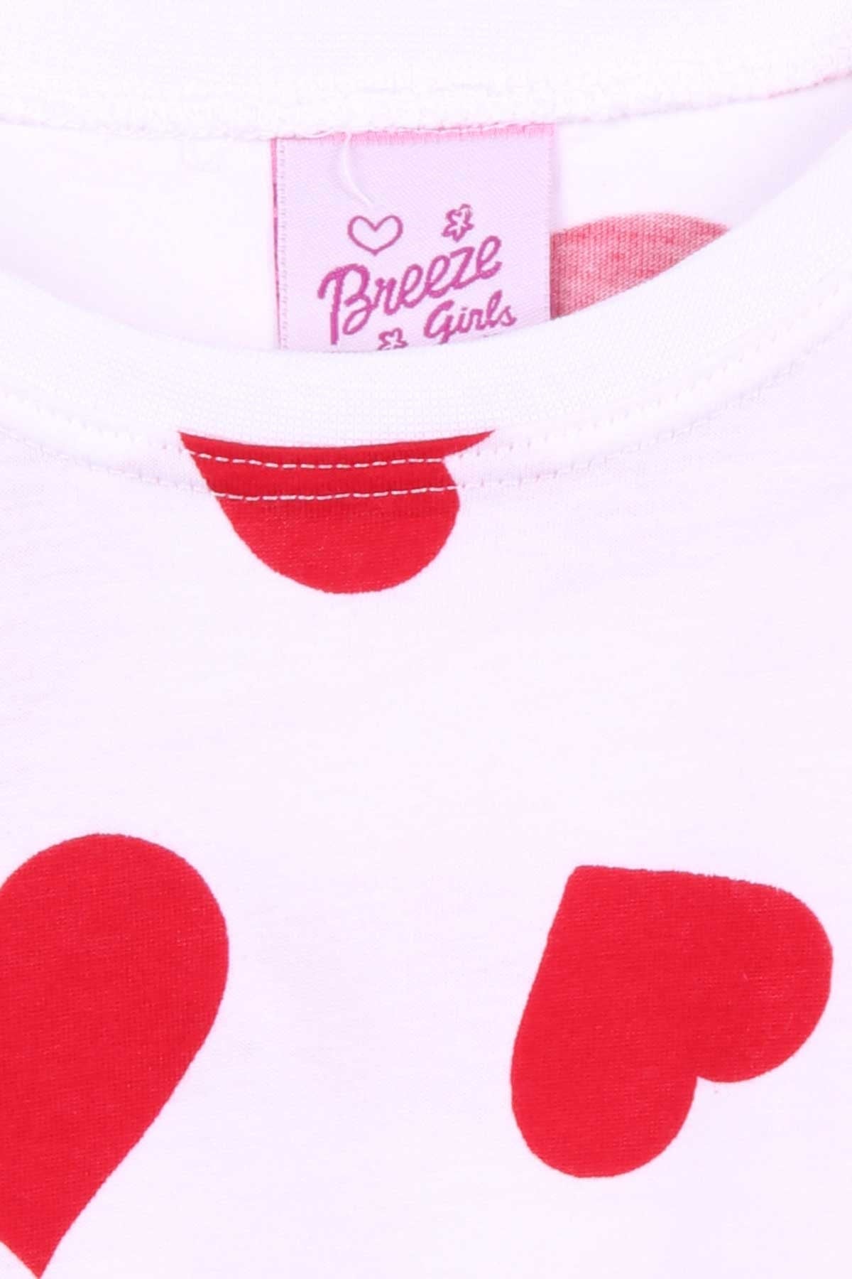 Breeze Kız Çocuk Pijama Takımı Kalp Desenli Beyaz (4-8 Yaş)