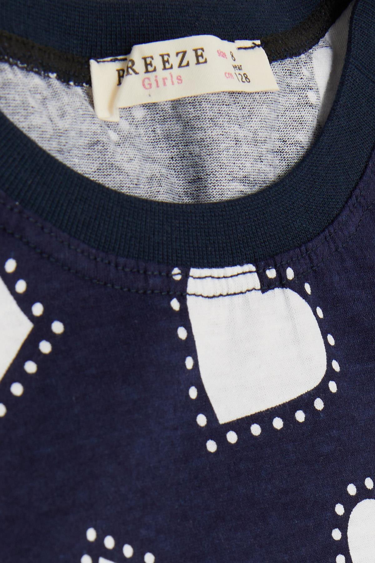 Breeze Kız Çocuk Pijama Takımı Kalp Desenli Lacivert (4-8 Yaş)