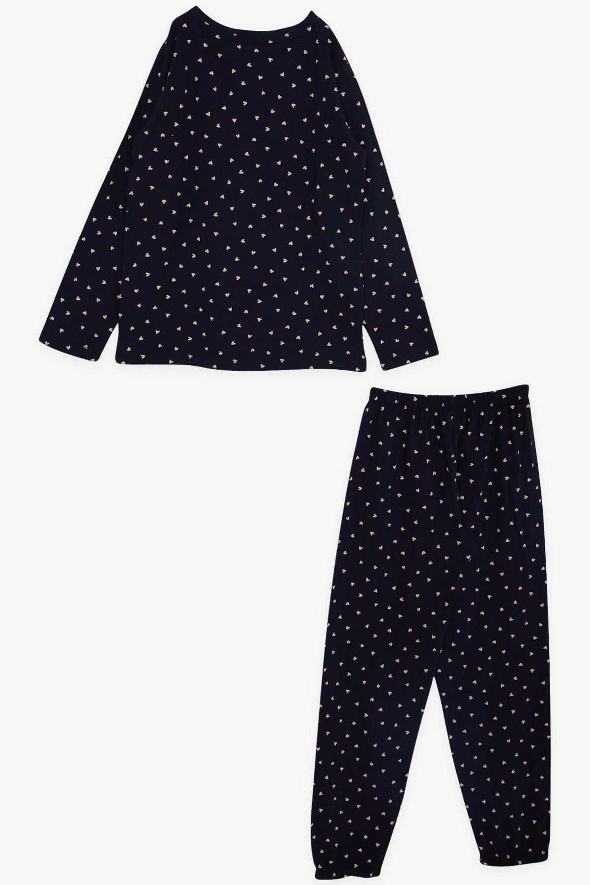 Breeze Kız Çocuk Pijama Takımı Kalp Desenli Lacivert (9-12 Yaş)