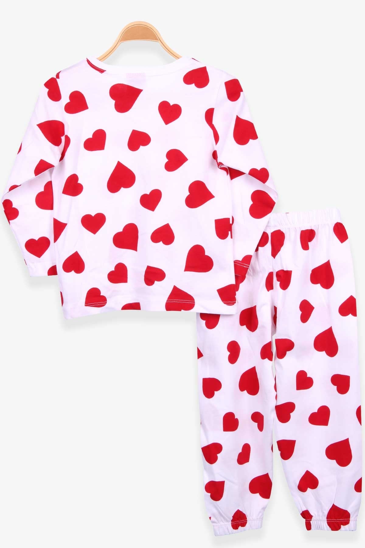 Breeze Kız Çocuk Pijama Takımı Kalp Desenli Beyaz (4-8 Yaş)