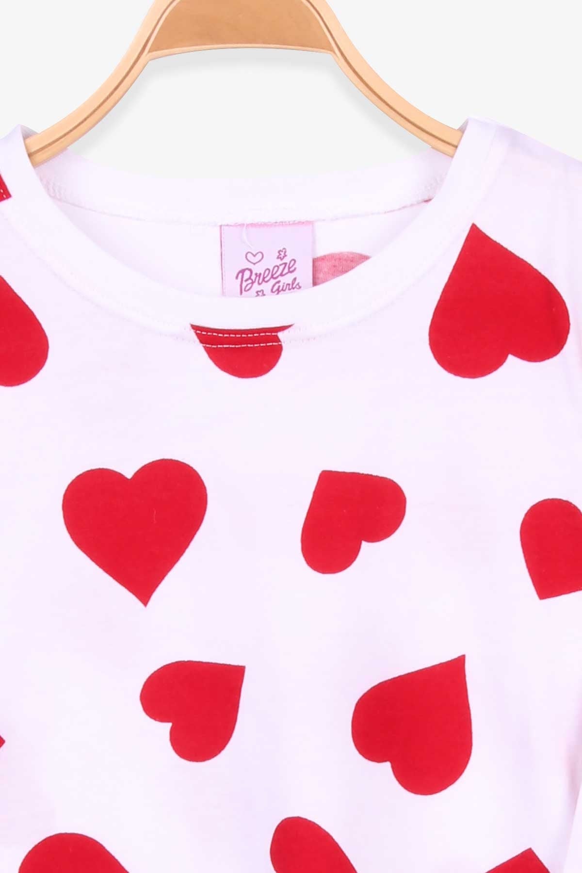 Breeze Kız Çocuk Pijama Takımı Kalp Desenli Beyaz (4-8 Yaş)
