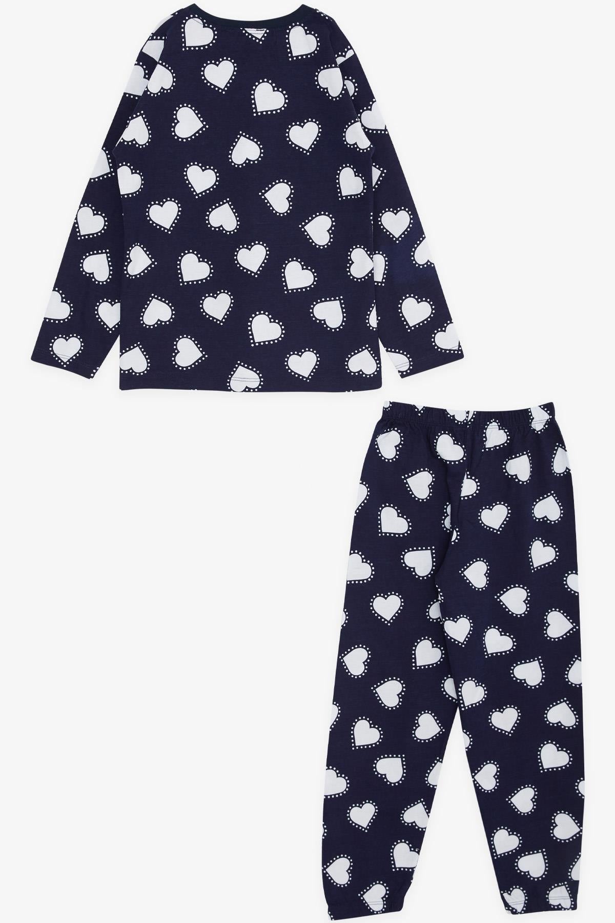 Breeze Kız Çocuk Pijama Takımı Kalp Desenli Lacivert (4-8 Yaş)
