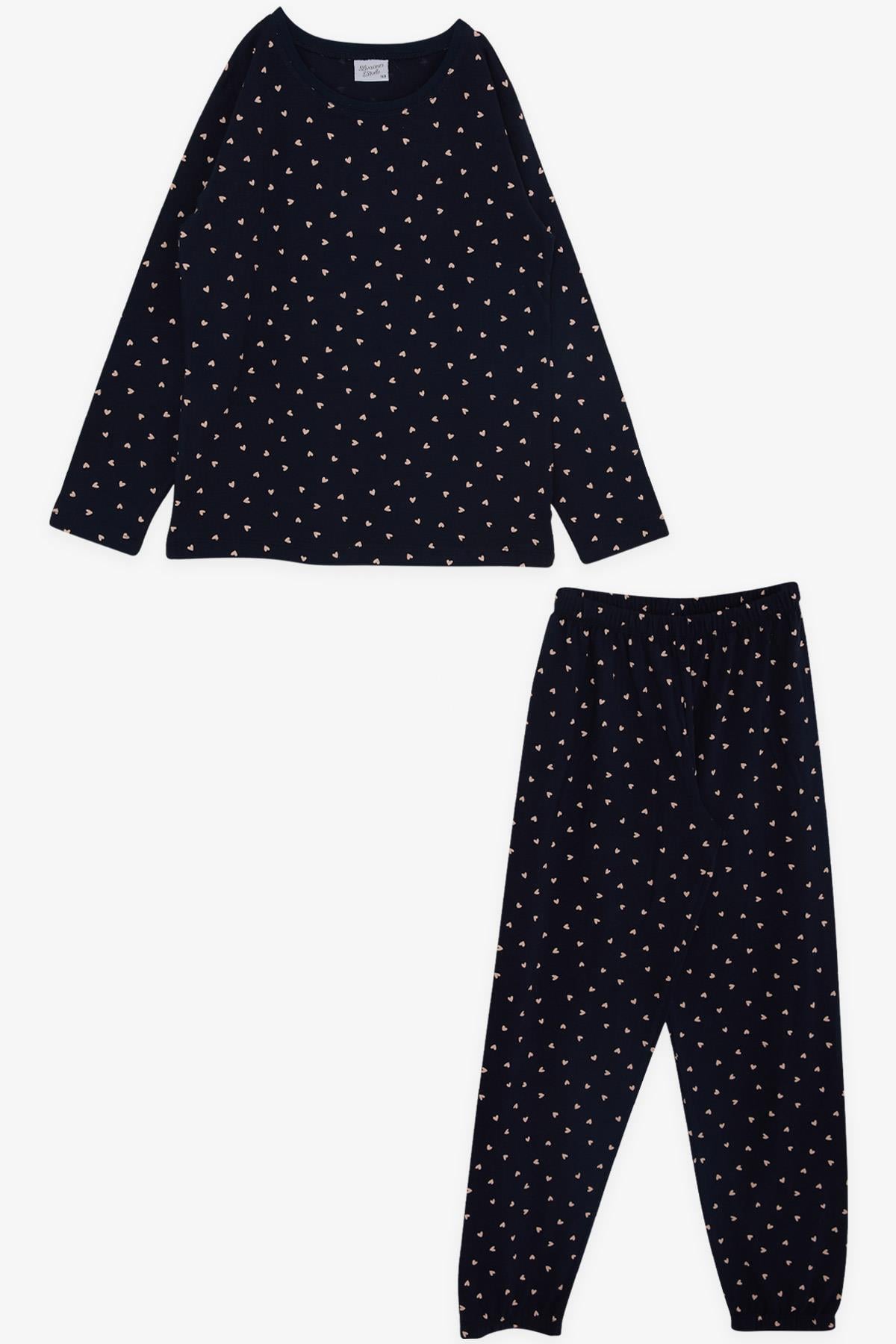 Breeze Kız Çocuk Pijama Takımı Kalp Desenli Lacivert (9-12 Yaş)