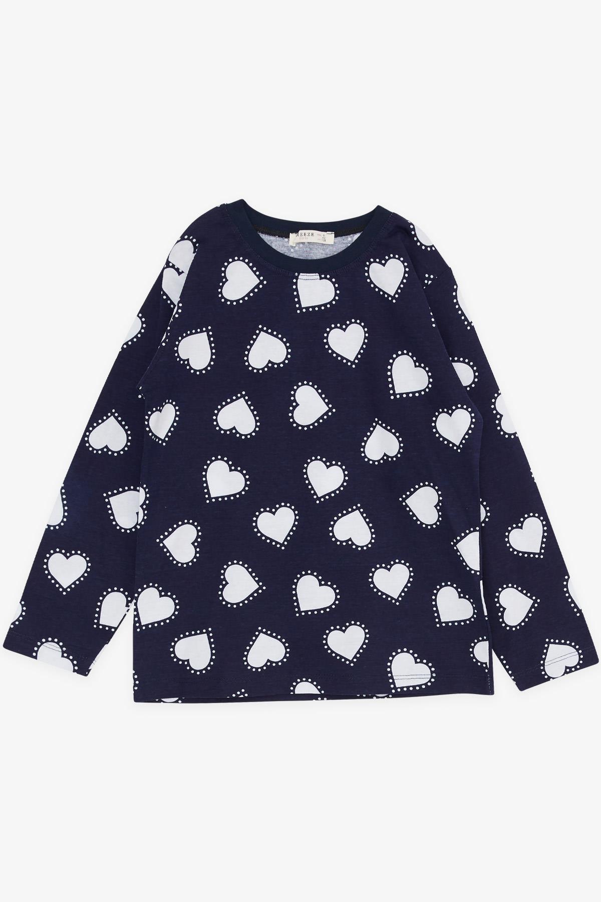 Breeze Kız Çocuk Pijama Takımı Kalp Desenli Lacivert (4-8 Yaş)