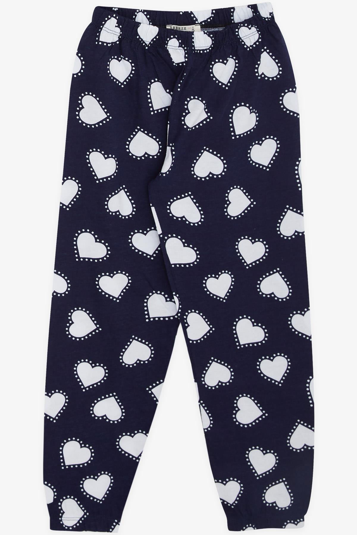 Breeze Kız Çocuk Pijama Takımı Kalp Desenli Lacivert (4-8 Yaş)