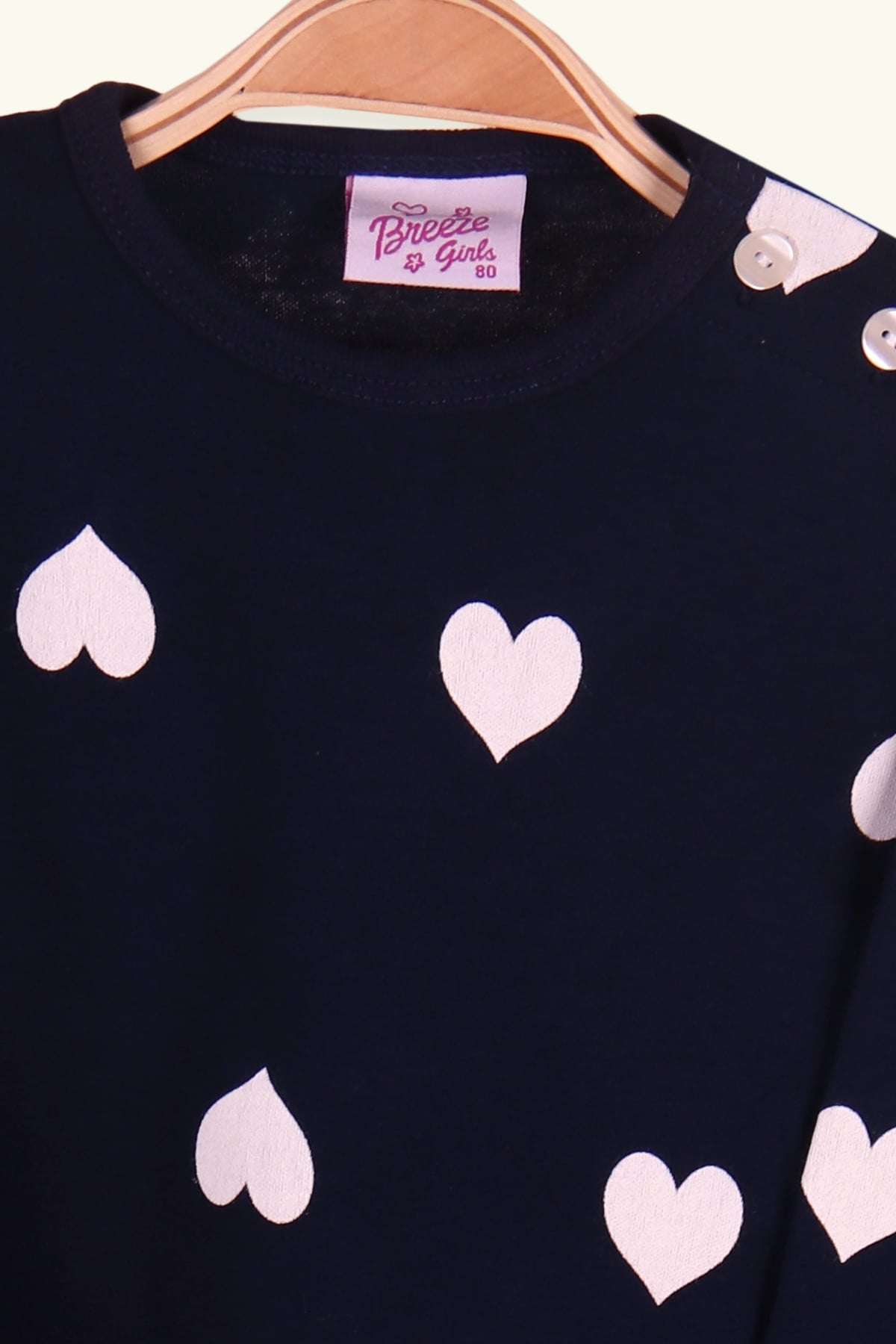 Breeze Kız Çocuk Pijama Takımı Kalp Desenli Lacivert (1-4 Yaş)