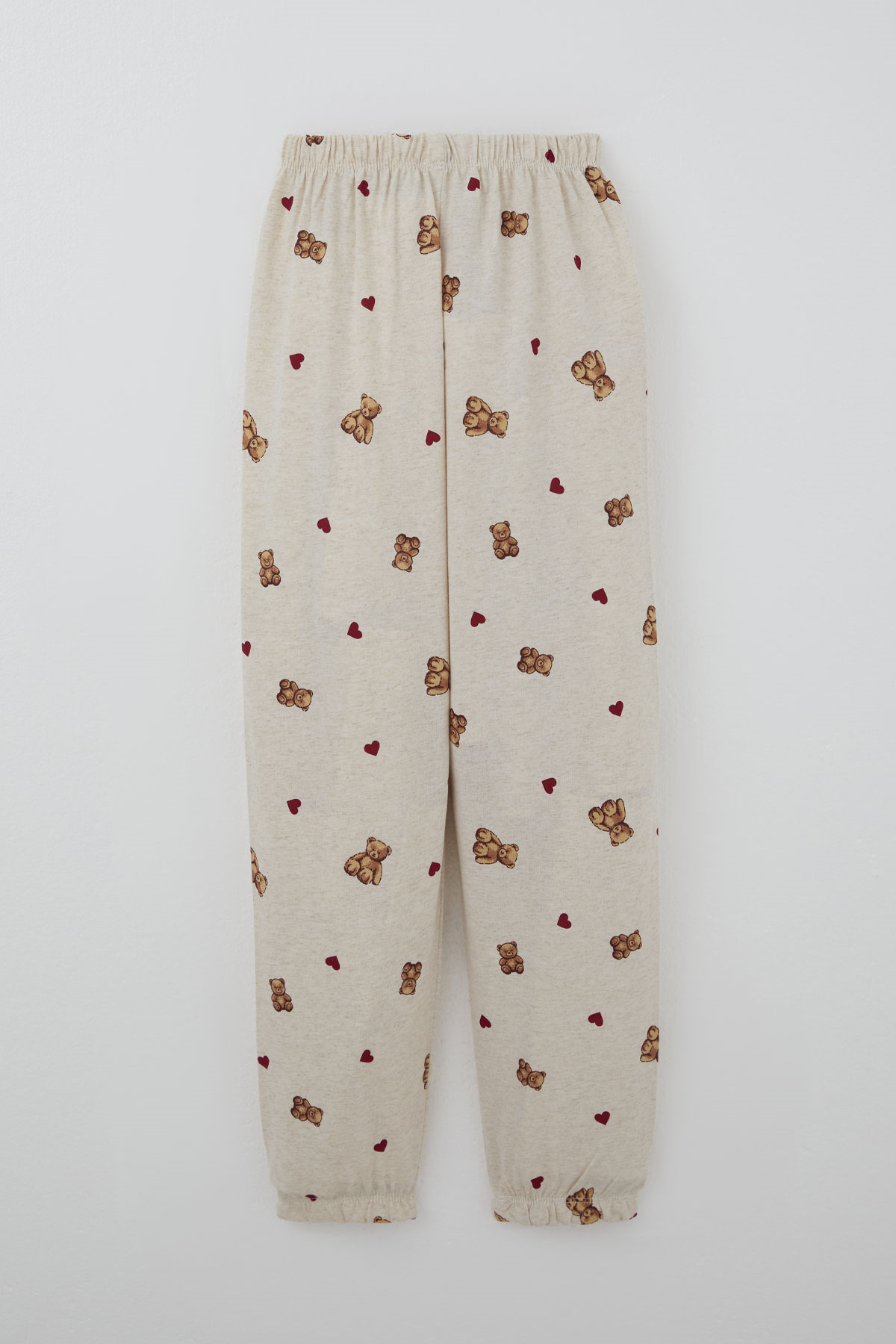Breeze Kız Çocuk Pijama Takımı Kalp & Sevimli Oyuncak Ayıcık Desenli Bej Melanj (4-8 Yaş)