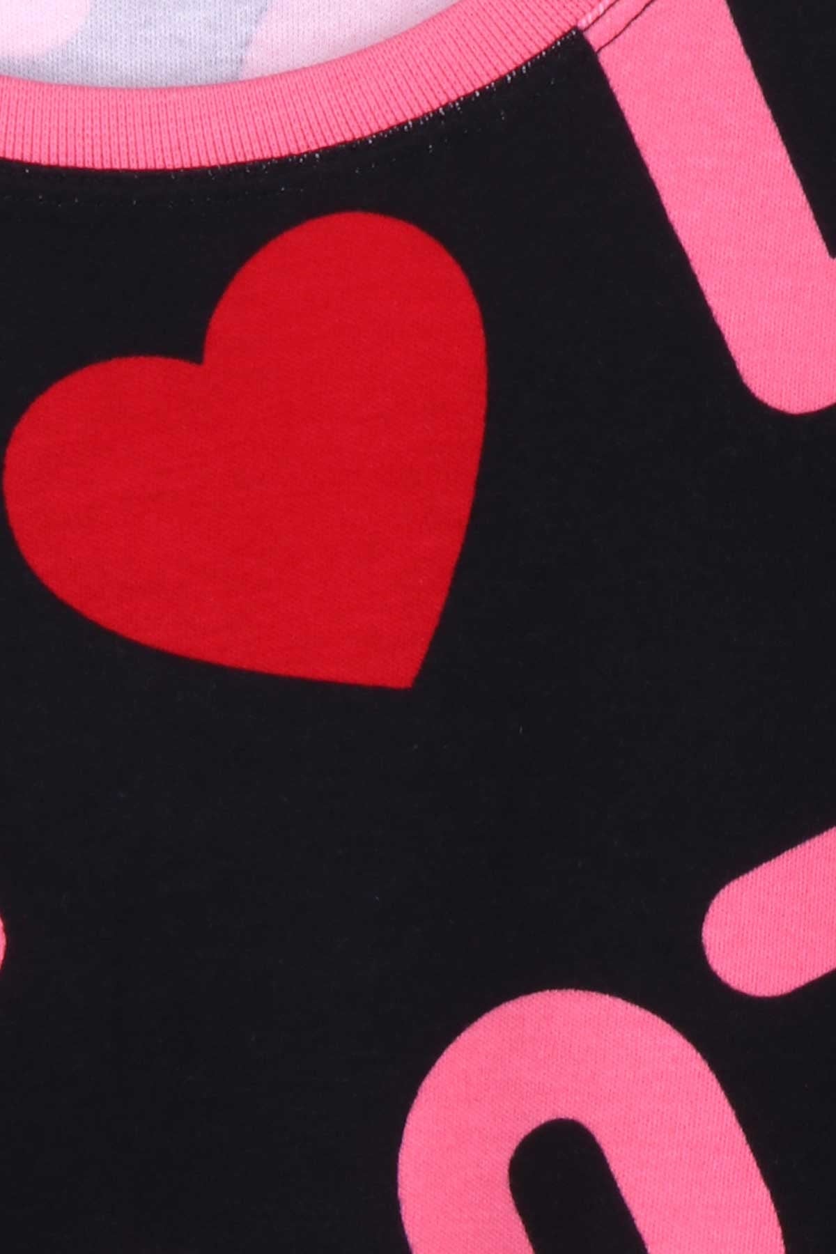 Breeze Kız Çocuk Pijama Takımı Kalpli Siyah (9-12 Yaş)