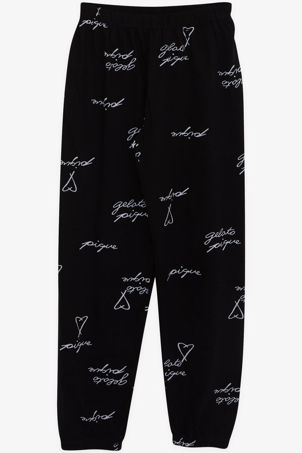 Breeze Kız Çocuk Pijama Takımı Kalpli Yazı Desenli Siyah (9-14 Yaş)