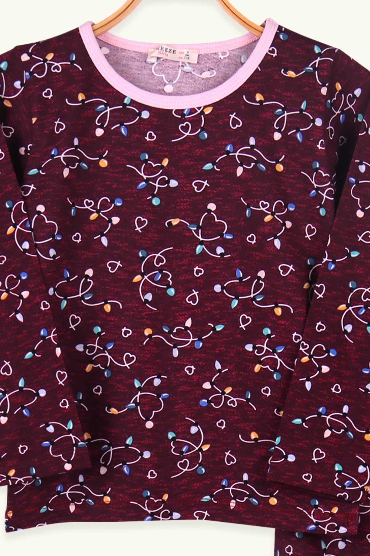 Breeze Kız Çocuk Pijama Takımı Kalpli Bordo (6-10 Yaş)