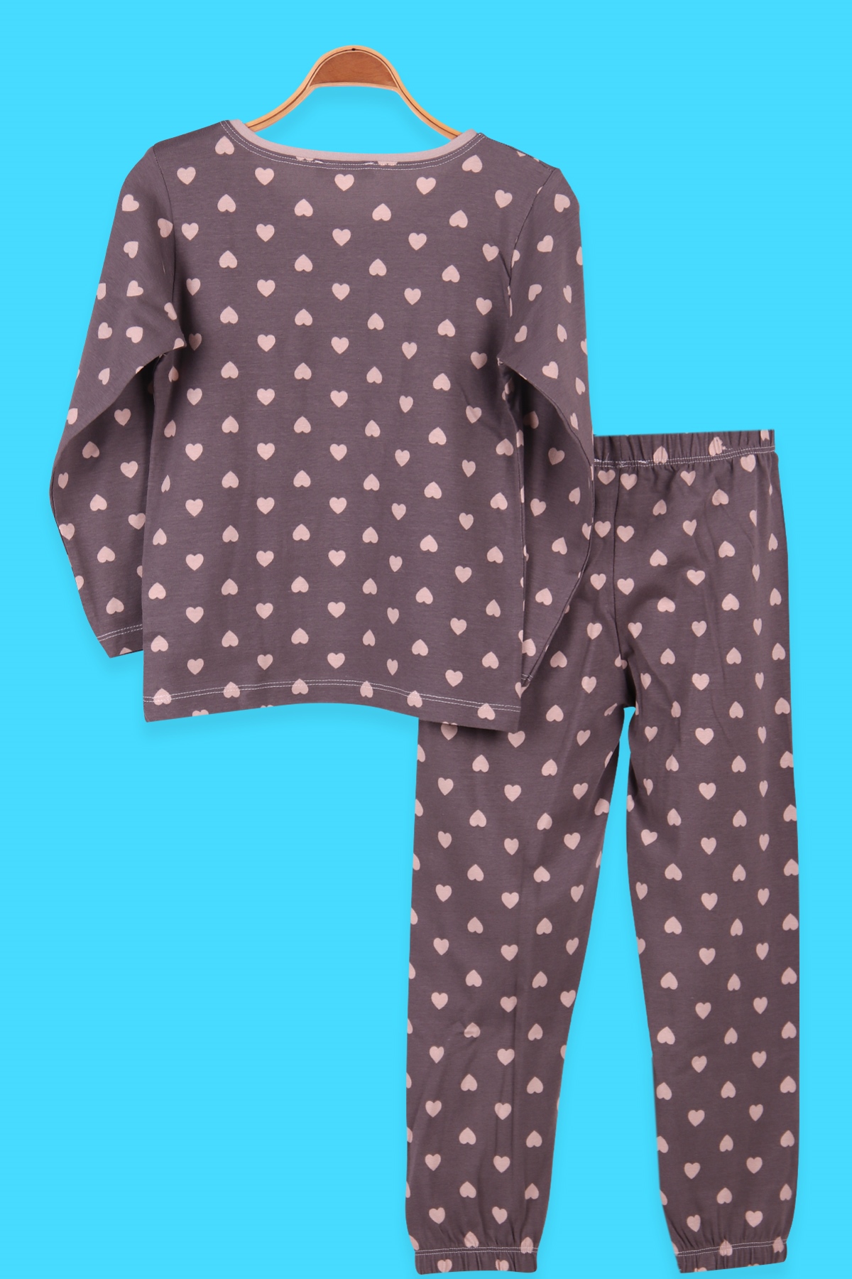 Breeze Kız Çocuk Pijama Takımı Kalpli Füme (6-10 Yaş)