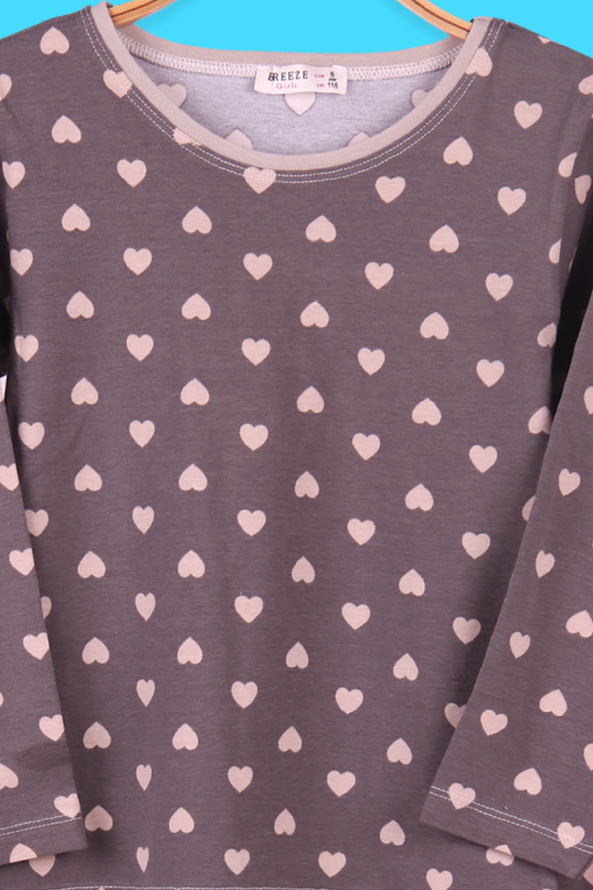 Breeze Kız Çocuk Pijama Takımı Kalpli Füme (6-10 Yaş)