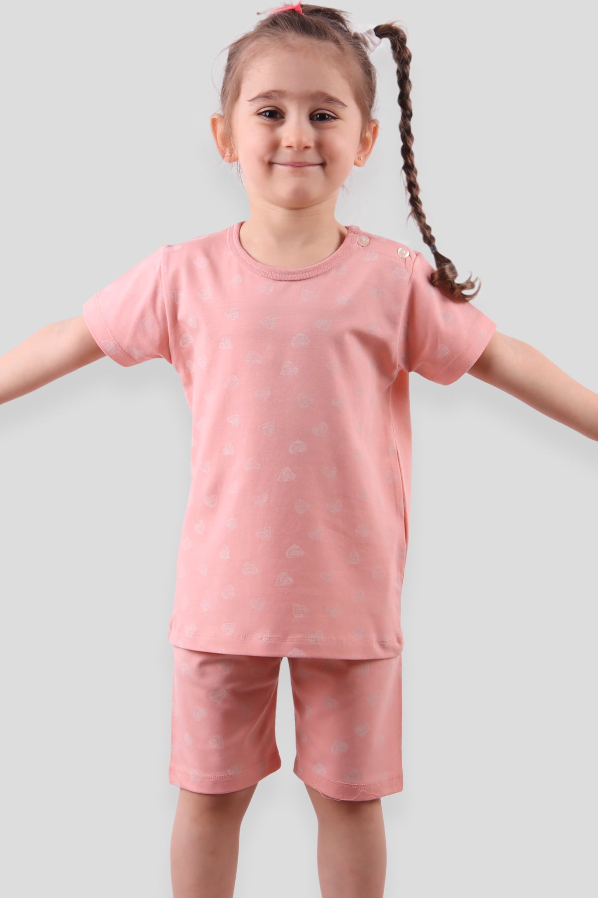 Breeze Kız Çocuk Pijama Takımı Kalpli Pudra (1-4 Yaş)