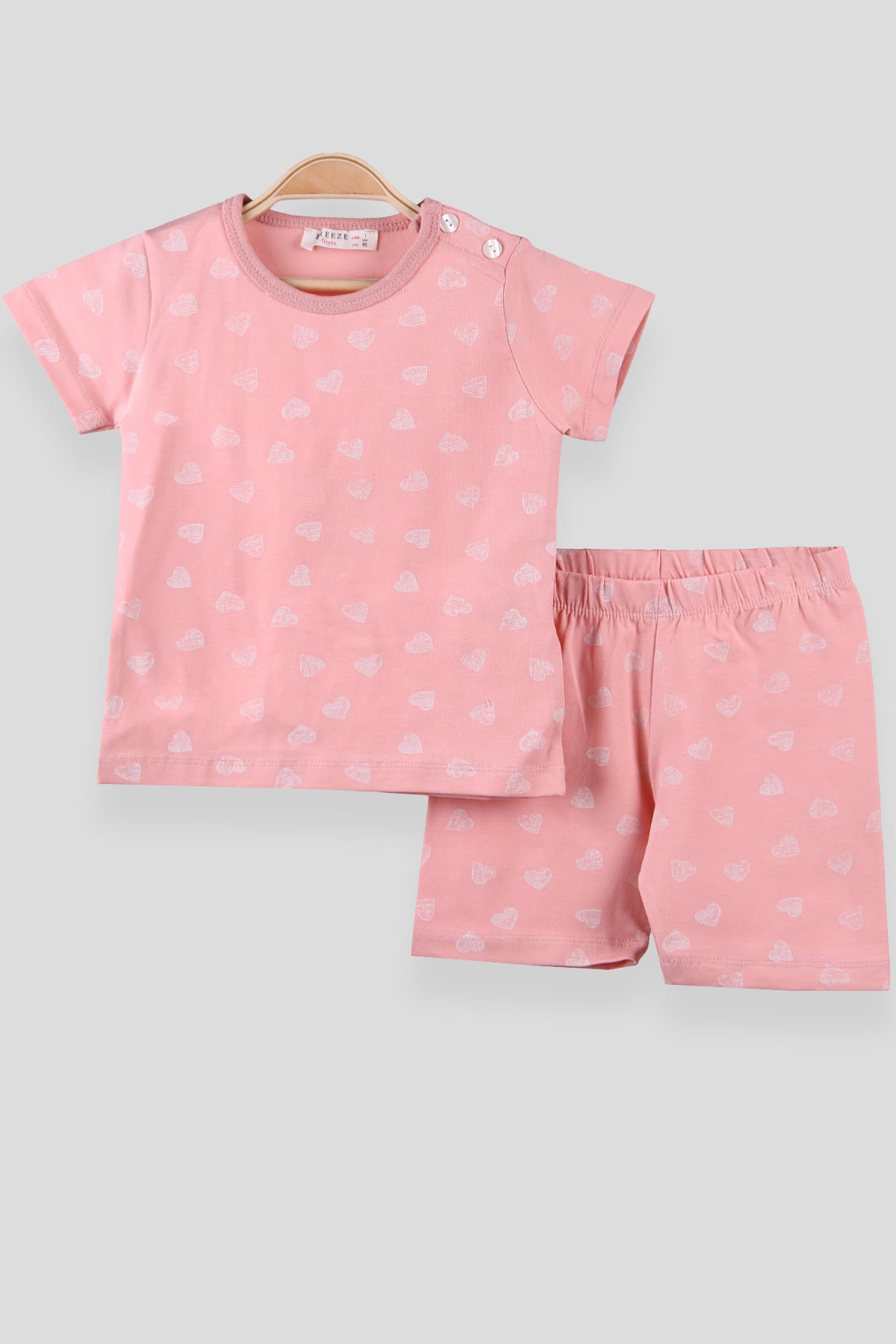 Breeze Kız Çocuk Pijama Takımı Kalpli Pudra (1-4 Yaş)