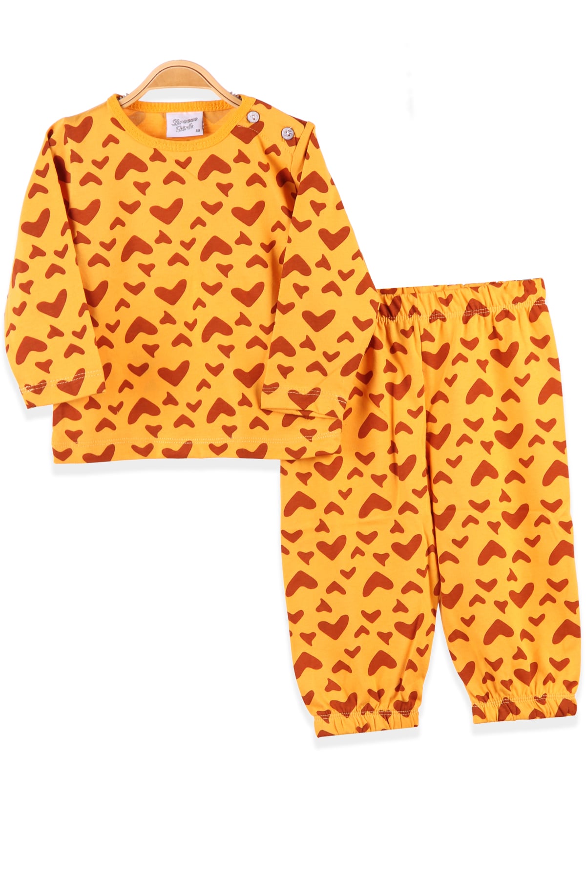 BREEZE Kız Çocuk Pijama Takımı Kalpli Sarı (1-4 Yaş)