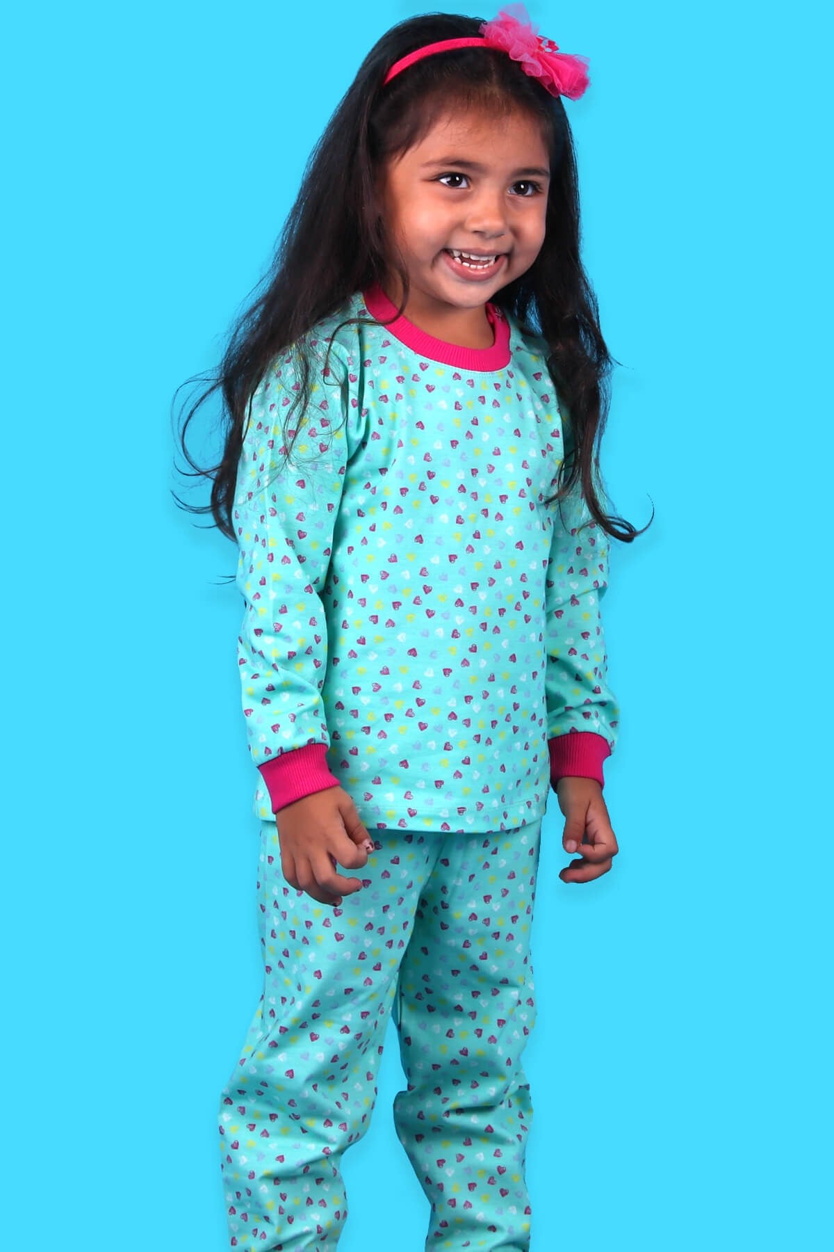 Breeze Kız Çocuk Pijama Takımı Kalpli Yeşil (1.5-5 Yaş)
