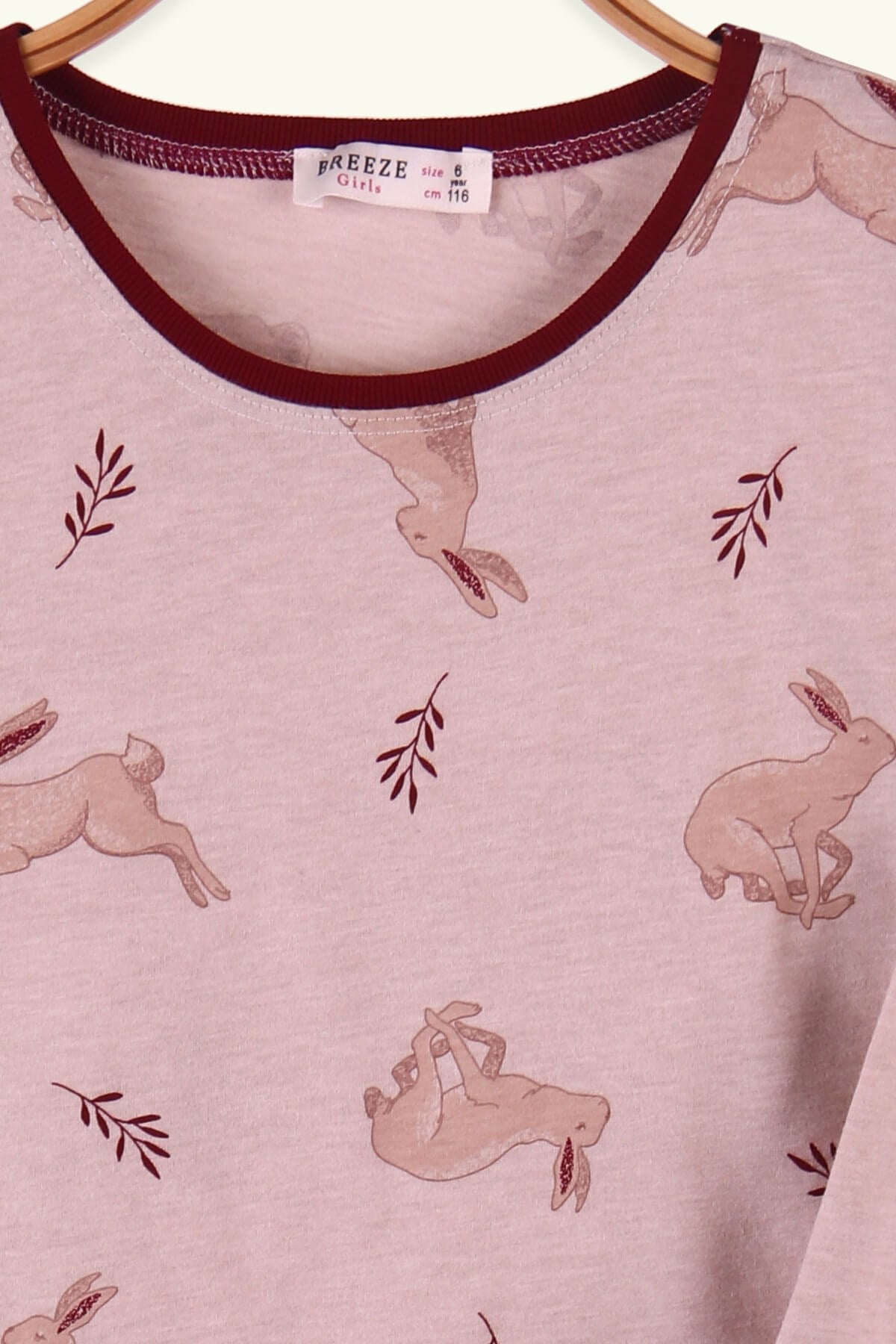 Breeze Kız Çocuk Pijama Takımı Kanguru Desenli Açık Kahverengi (6-10 Yaş)
