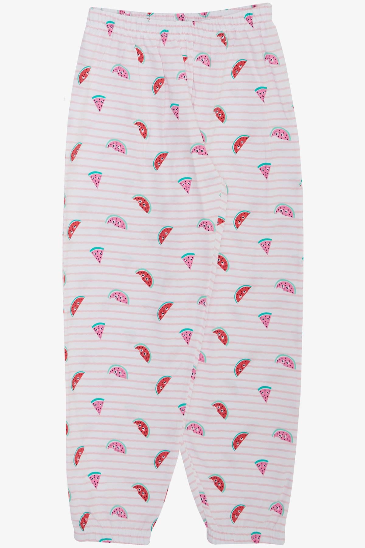 Breeze Kız Çocuk Pijama Takımı Kawaii Karpuz Dilimleri Desenli Beyaz (4-8 Yaş)