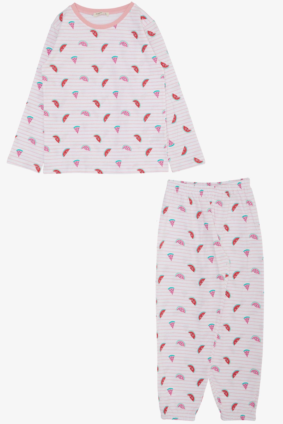 Breeze Kız Çocuk Pijama Takımı Kawaii Karpuz Dilimleri Desenli Beyaz (4-8 Yaş)