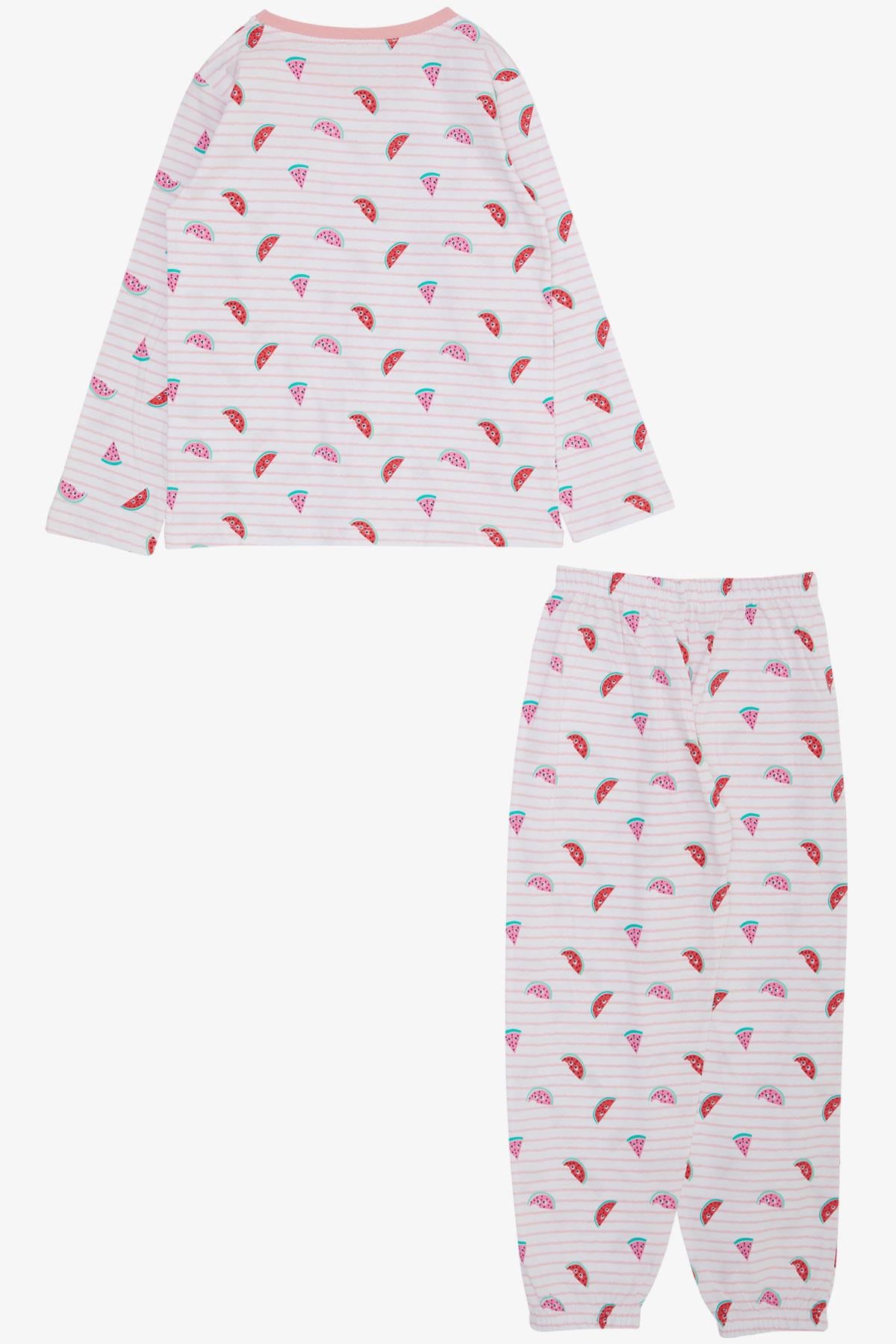 Breeze Kız Çocuk Pijama Takımı Kawaii Karpuz Dilimleri Desenli Beyaz (4-8 Yaş)